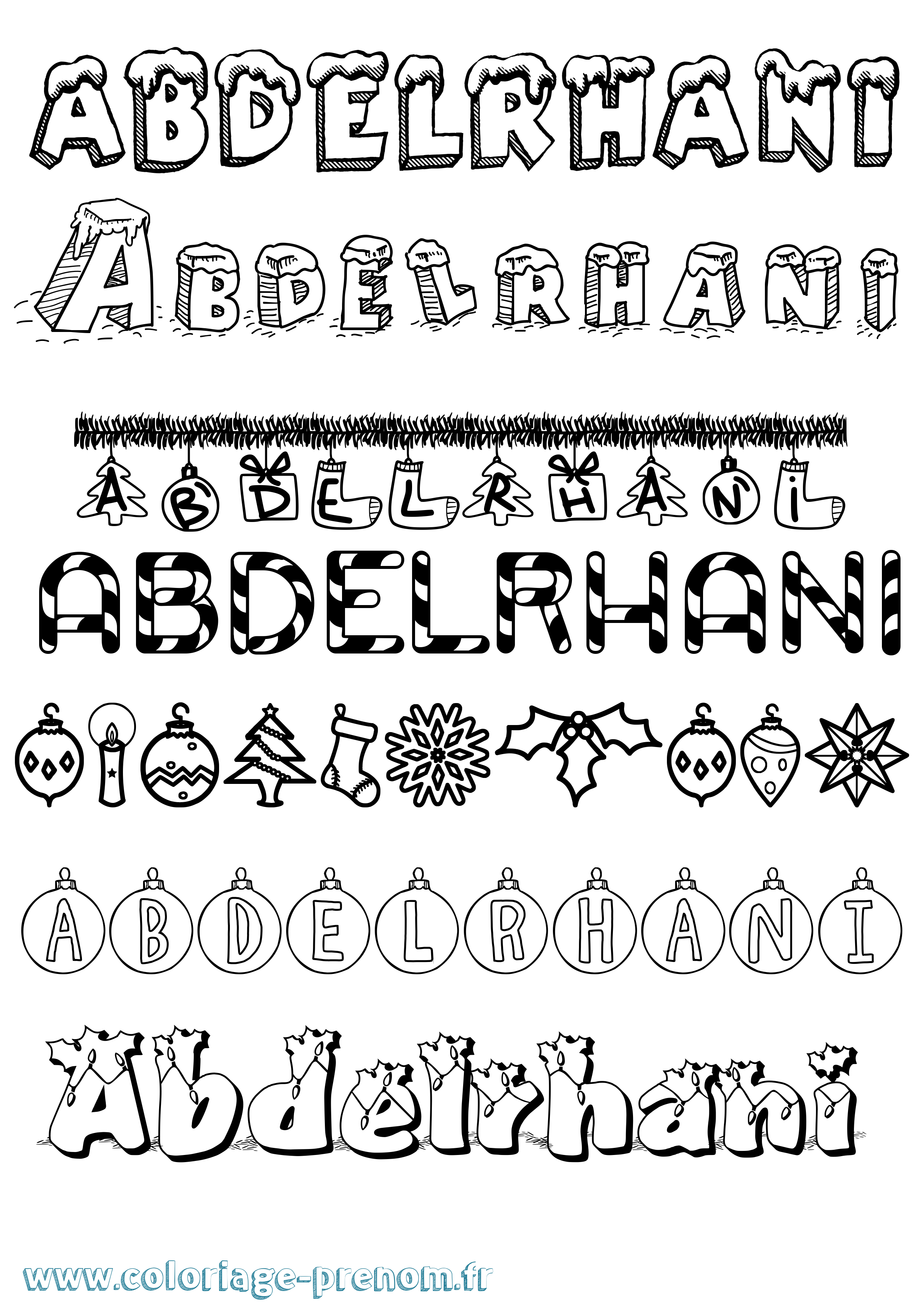 Coloriage Abdelrhani Noël Coloriage prénom Abdelrhani Noël