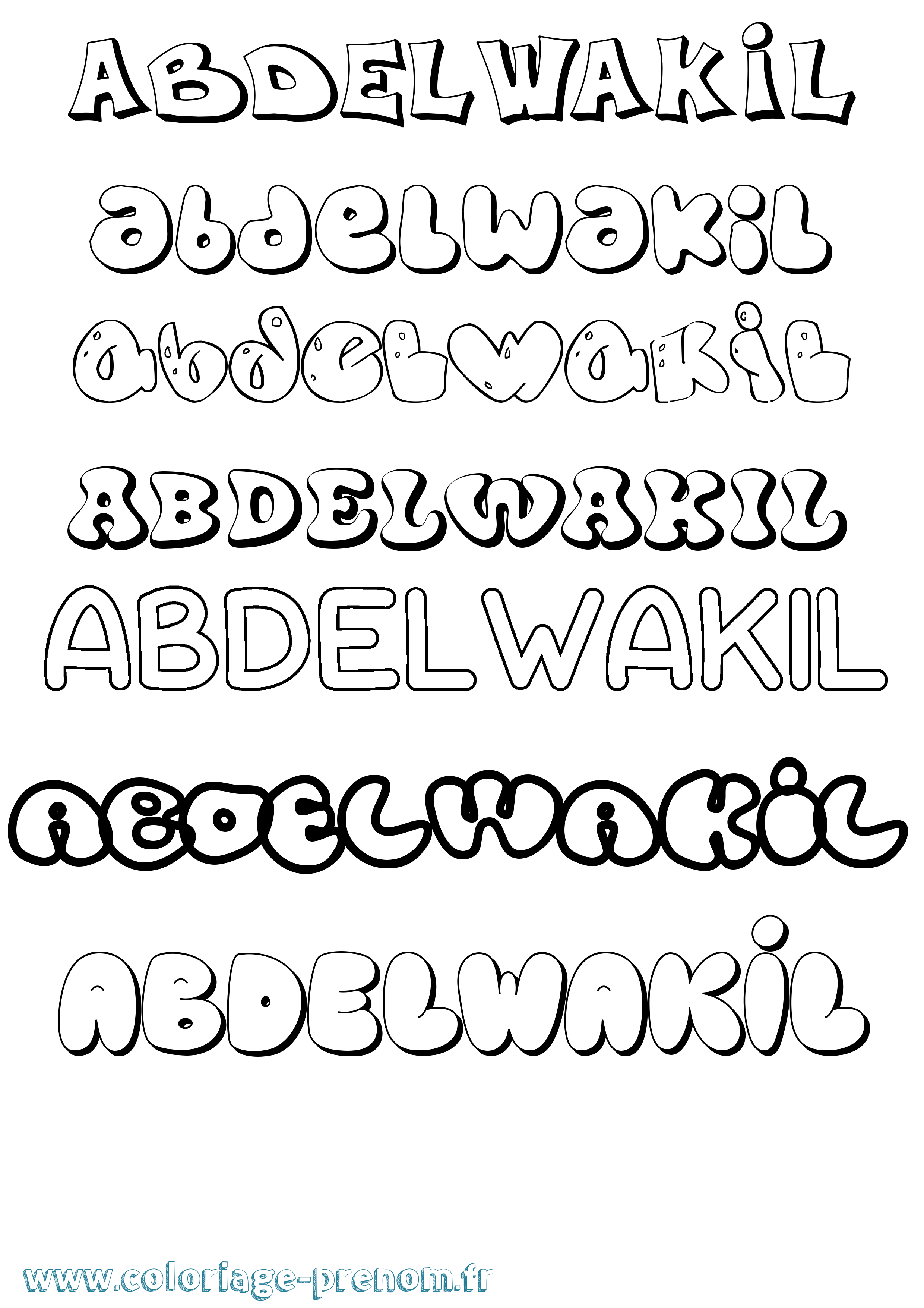 Coloriage Abdelwakil Bubble Coloriage prénom Abdelwakil Bubble
