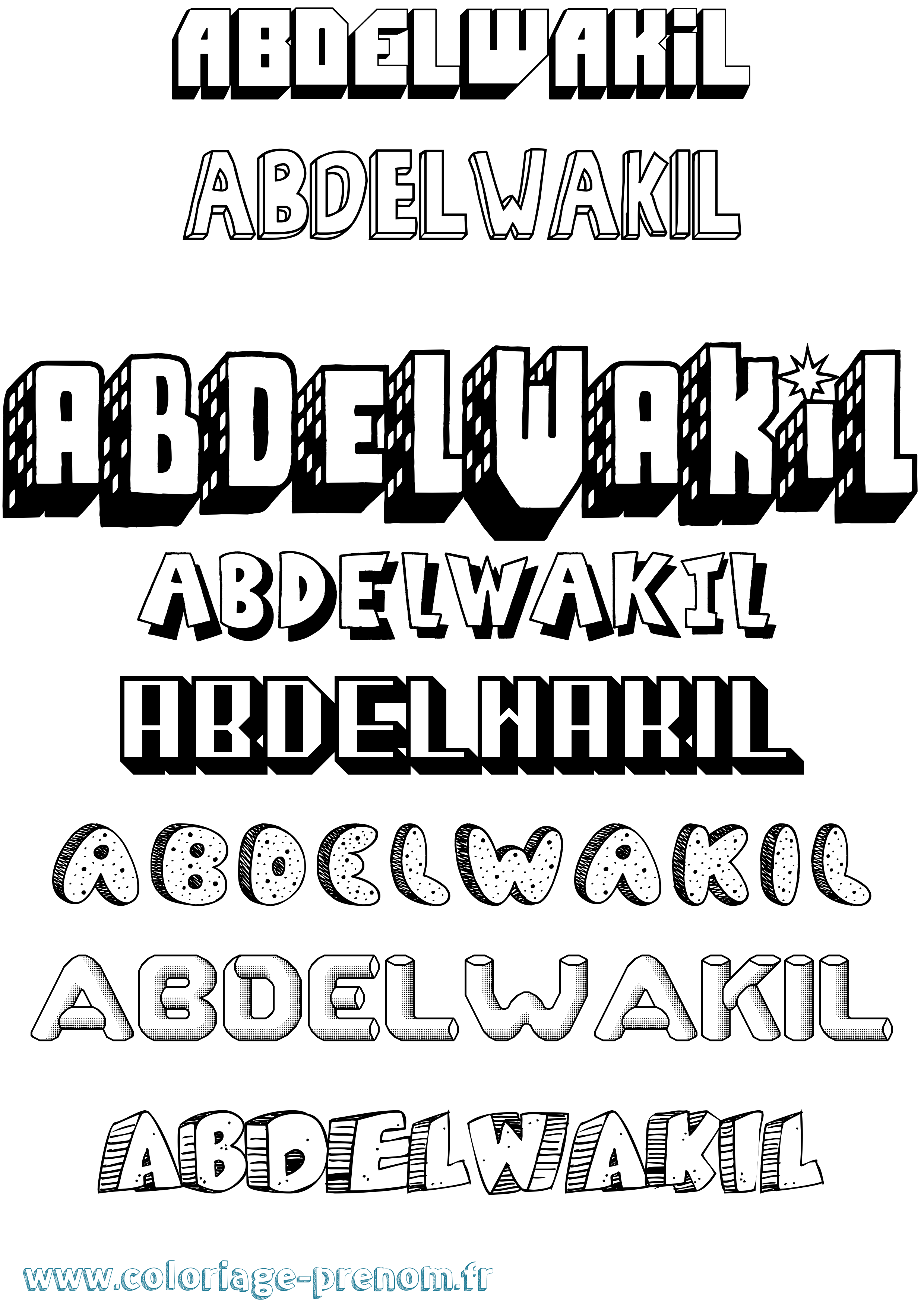 Coloriage Abdelwakil Effet 3D Coloriage prénom Abdelwakil Effet 3D