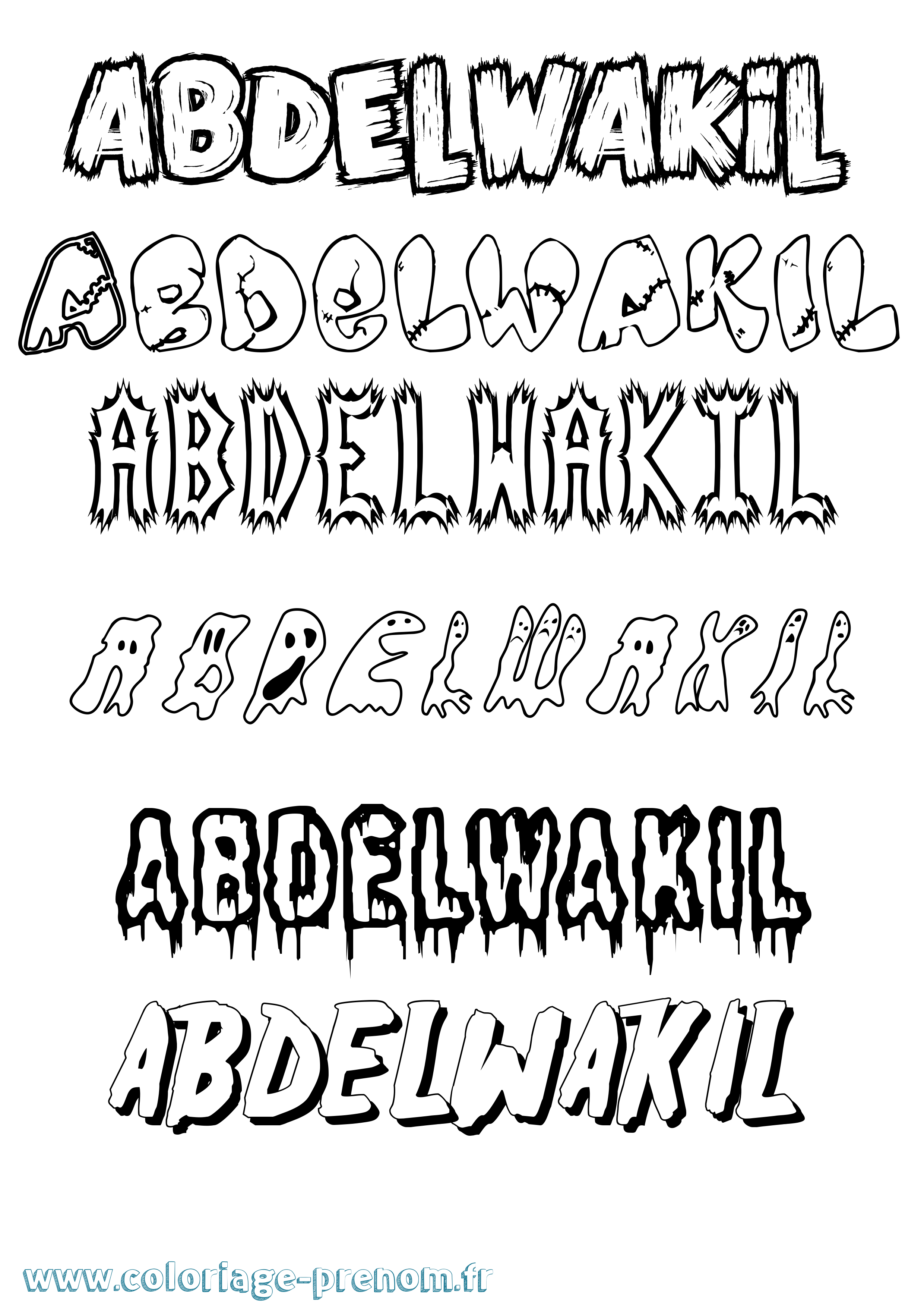 Coloriage Abdelwakil Frisson Coloriage prénom Abdelwakil Frisson