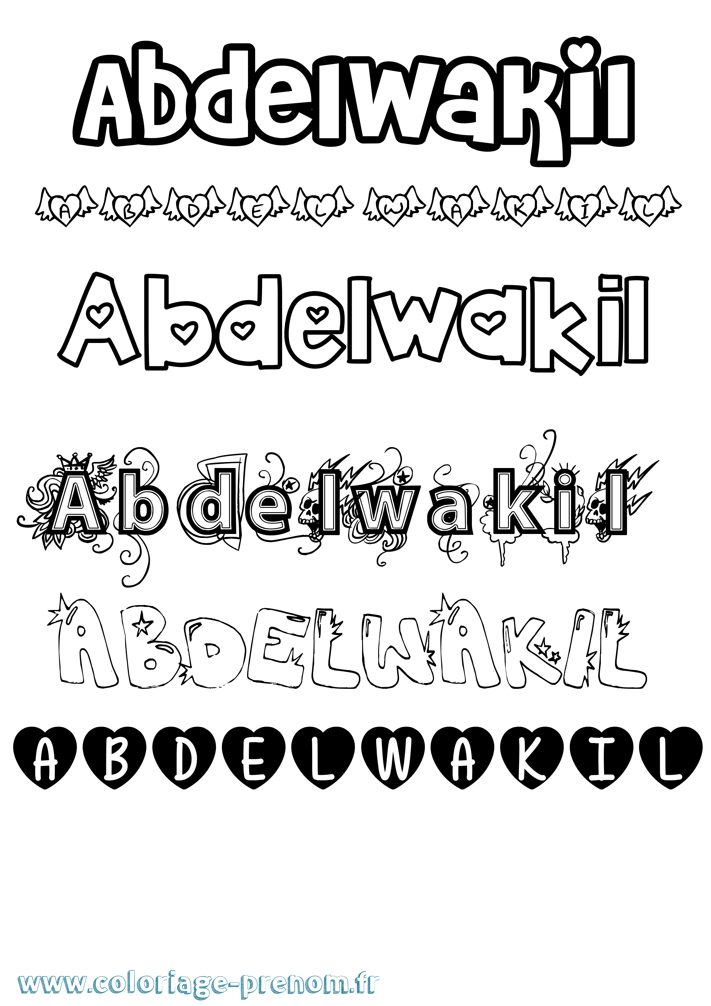 Coloriage Abdelwakil Girly Coloriage prénom Abdelwakil Girly