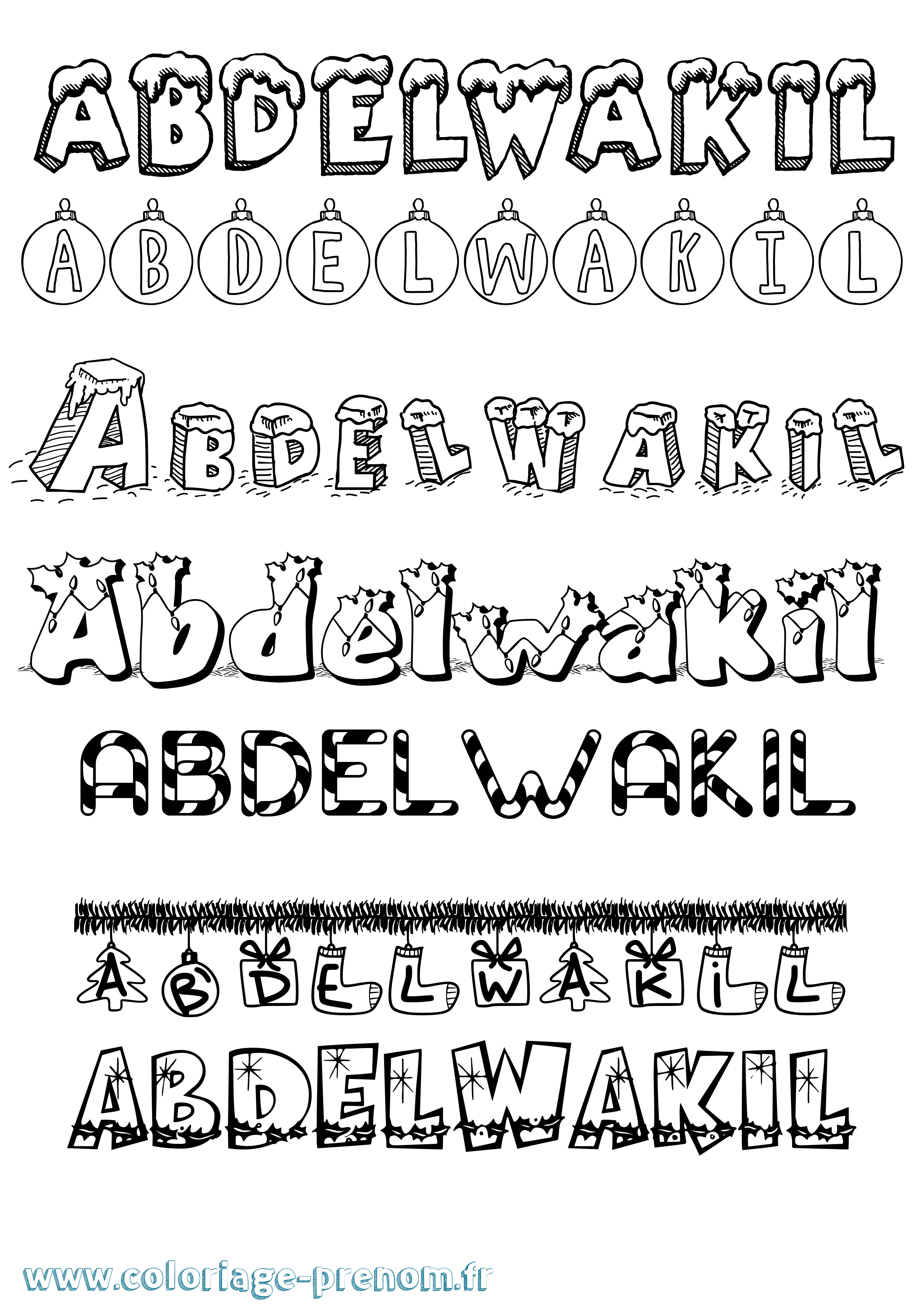 Coloriage Abdelwakil Noël Coloriage prénom Abdelwakil Noël