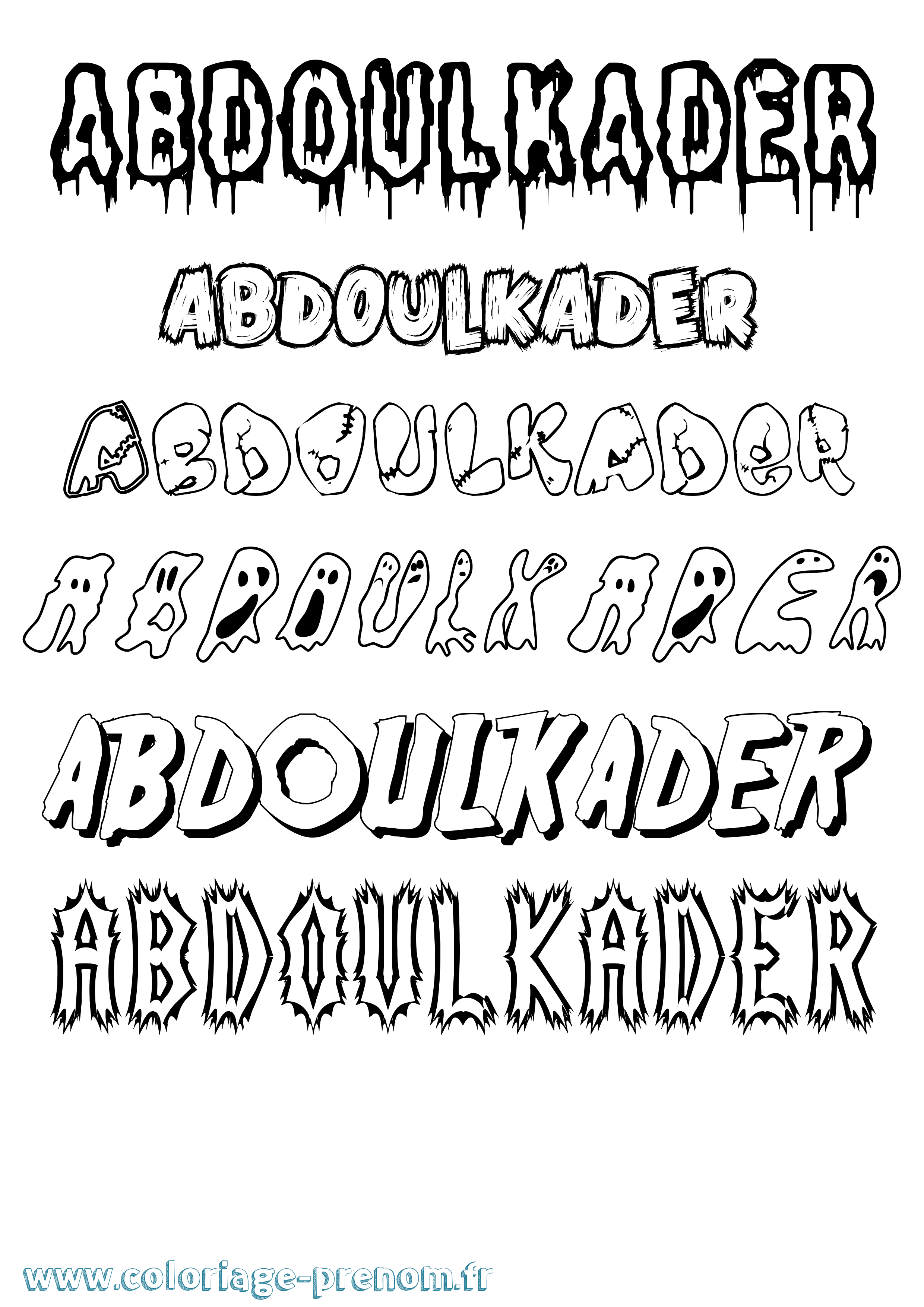 Coloriage Abdoulkader Frisson Coloriage prénom Abdoulkader Frisson