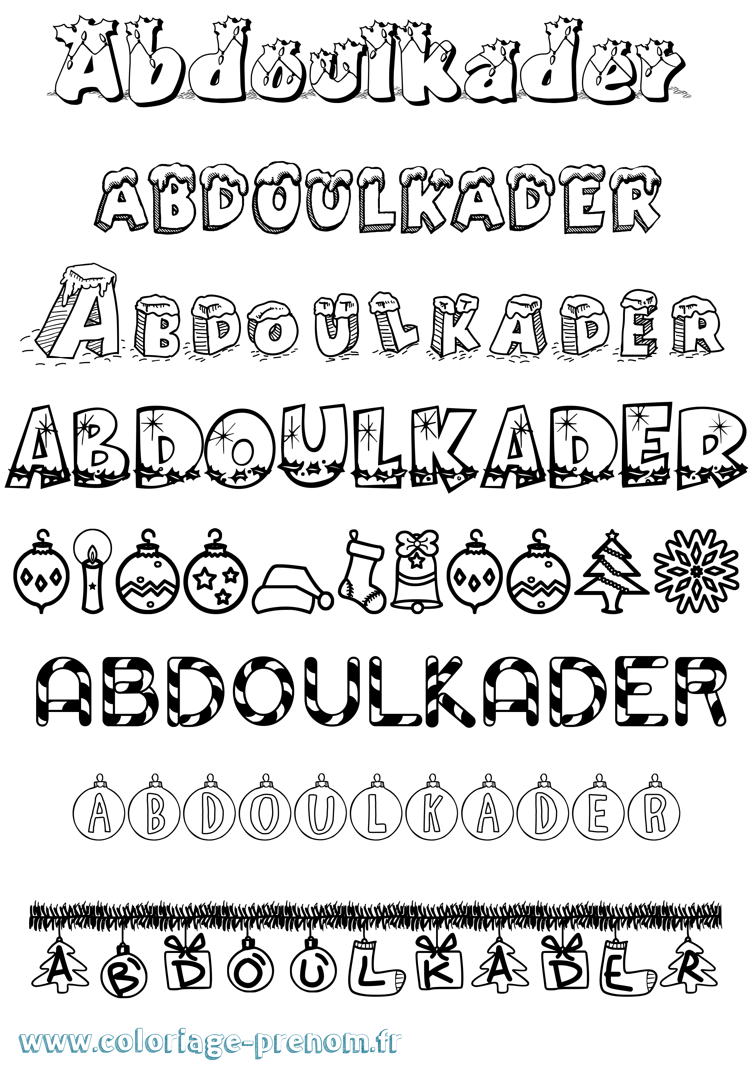Coloriage Abdoulkader Noël Coloriage prénom Abdoulkader Noël