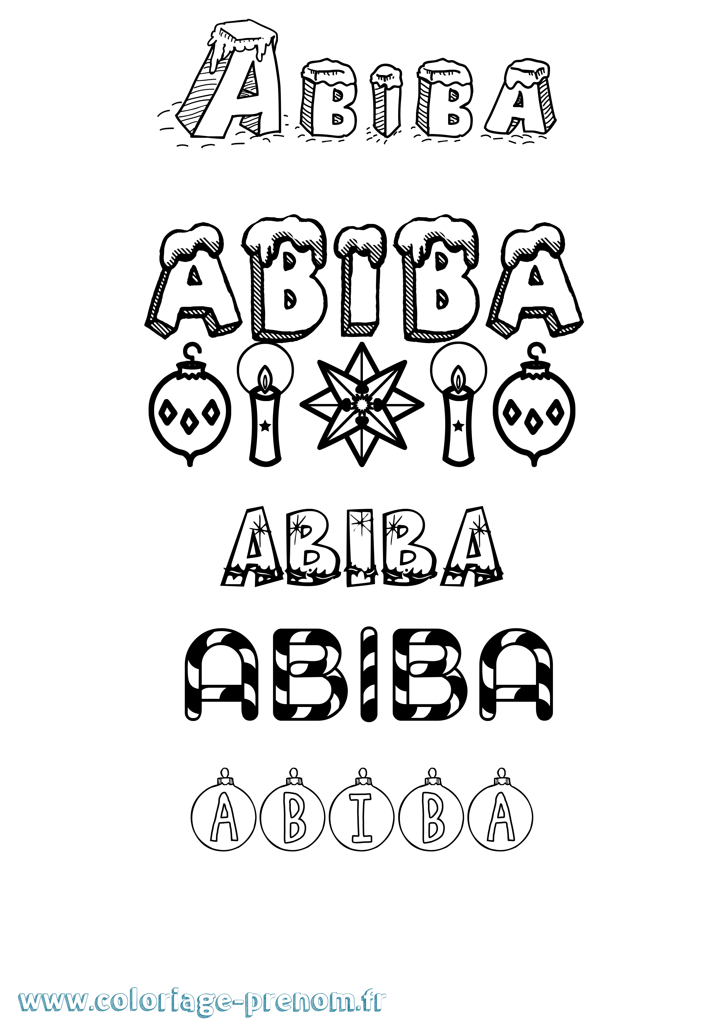 Coloriage Abiba Noël Coloriage prénom Abiba Noël