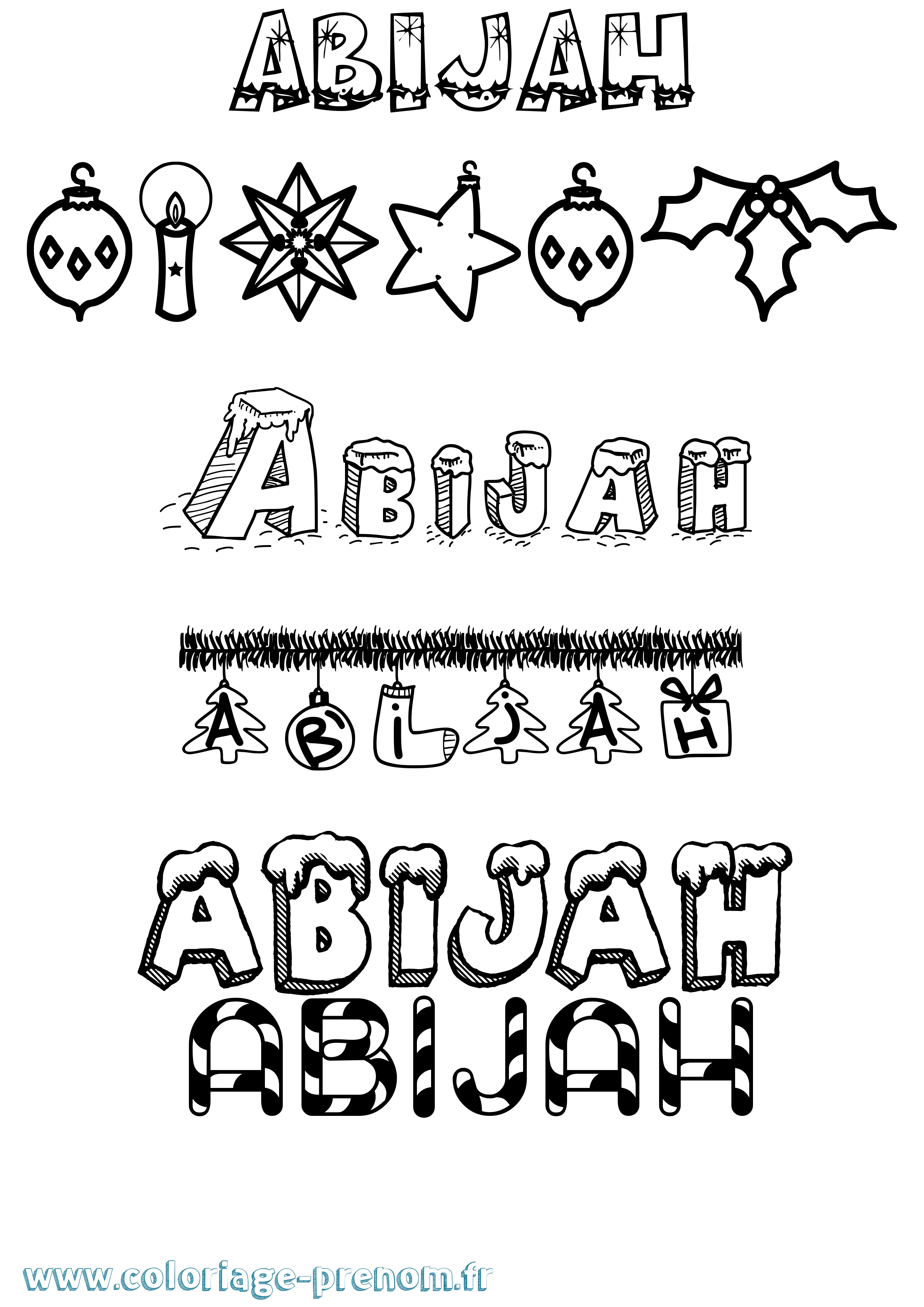 Coloriage Abijah Noël Coloriage prénom Abijah Noël