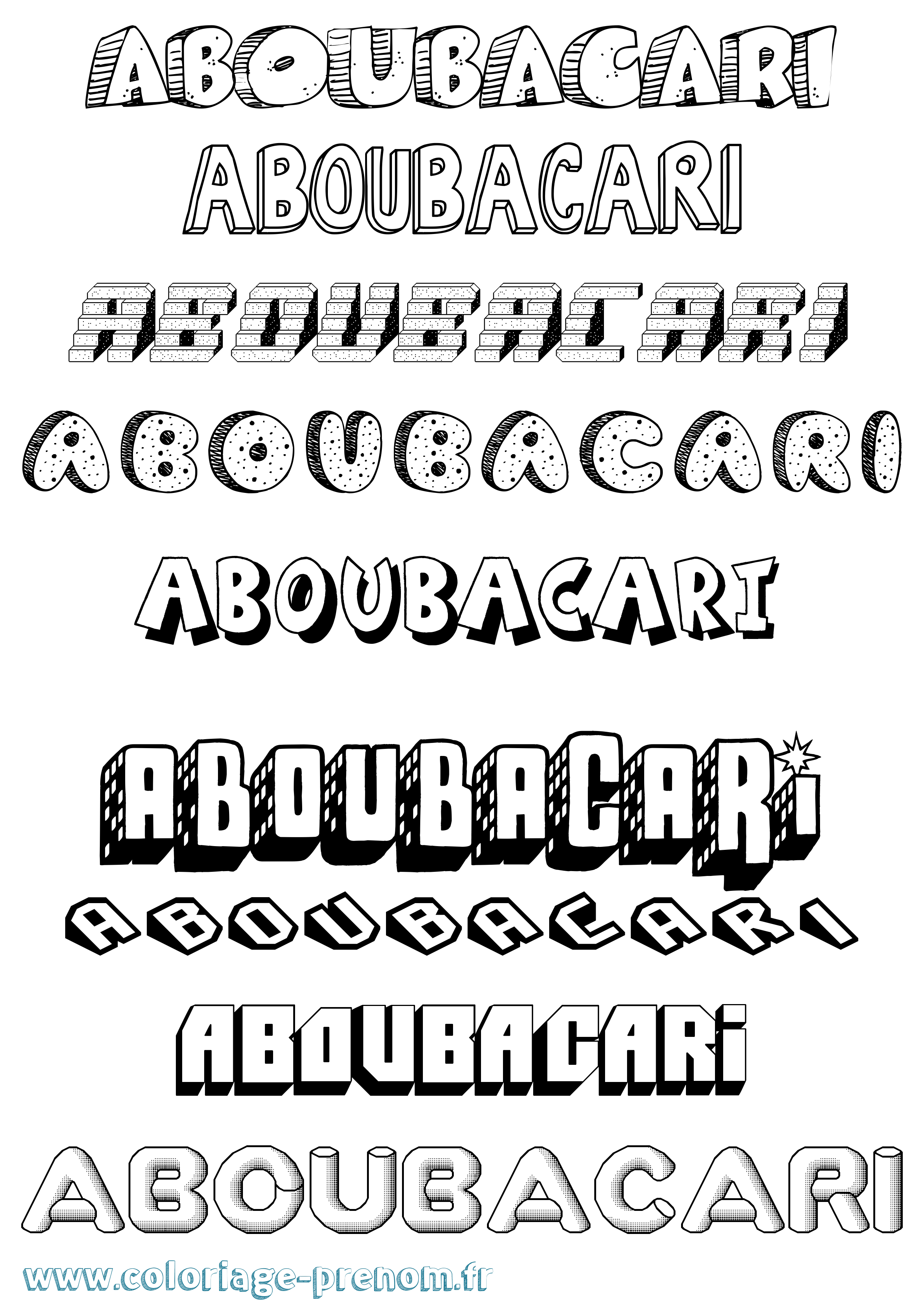 Coloriage Aboubacari Effet 3D Coloriage prénom Aboubacari Effet 3D