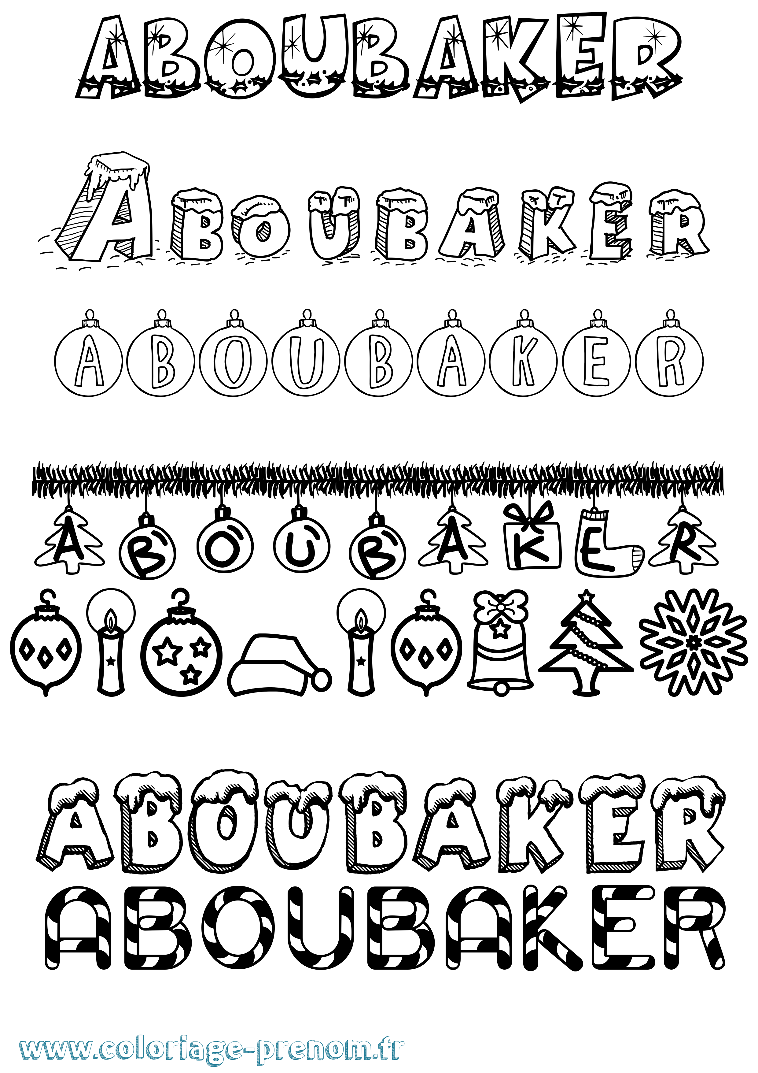 Coloriage Aboubaker Noël Coloriage prénom Aboubaker Noël