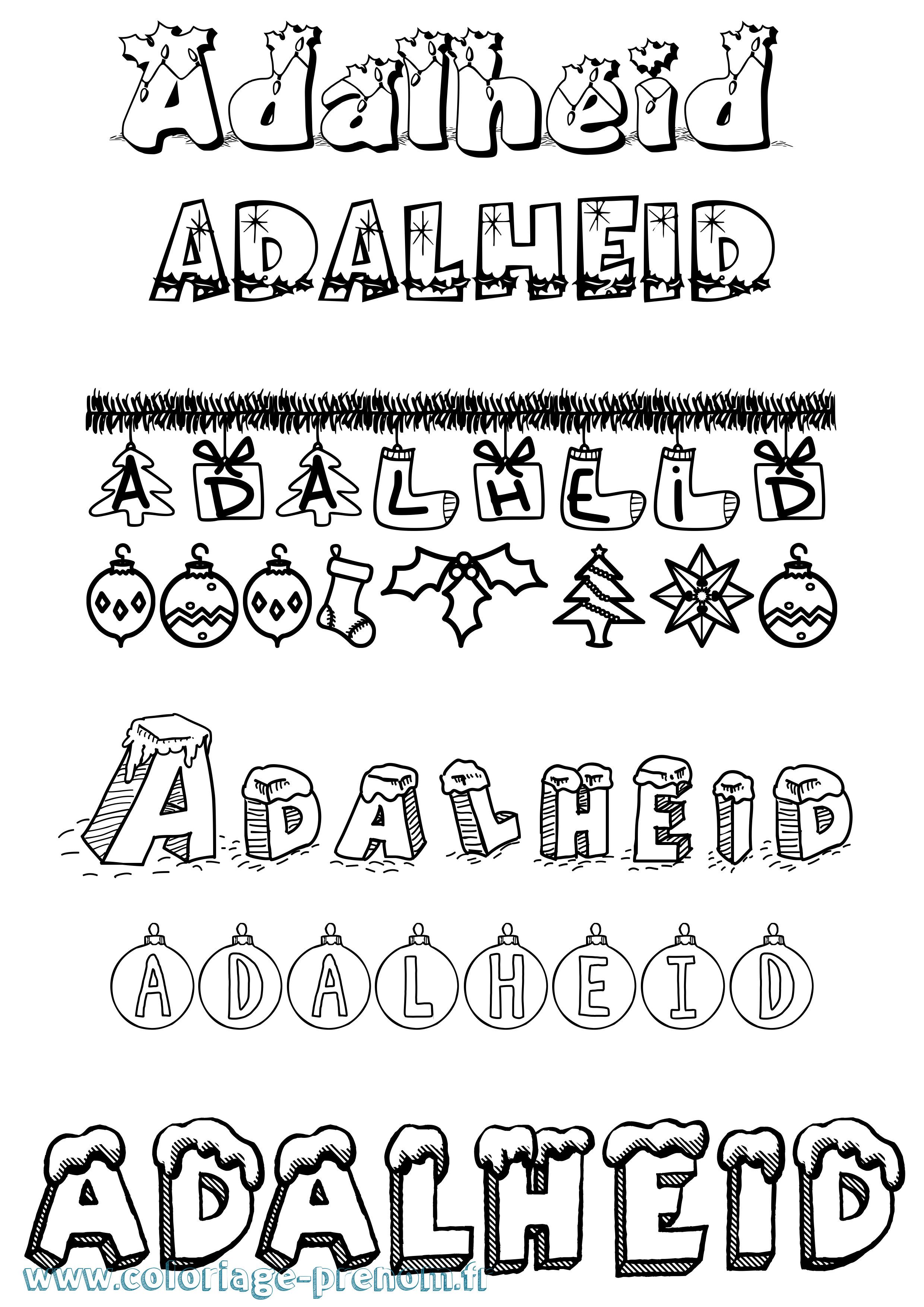 Coloriage Adalheid Noël Coloriage prénom Adalheid Noël