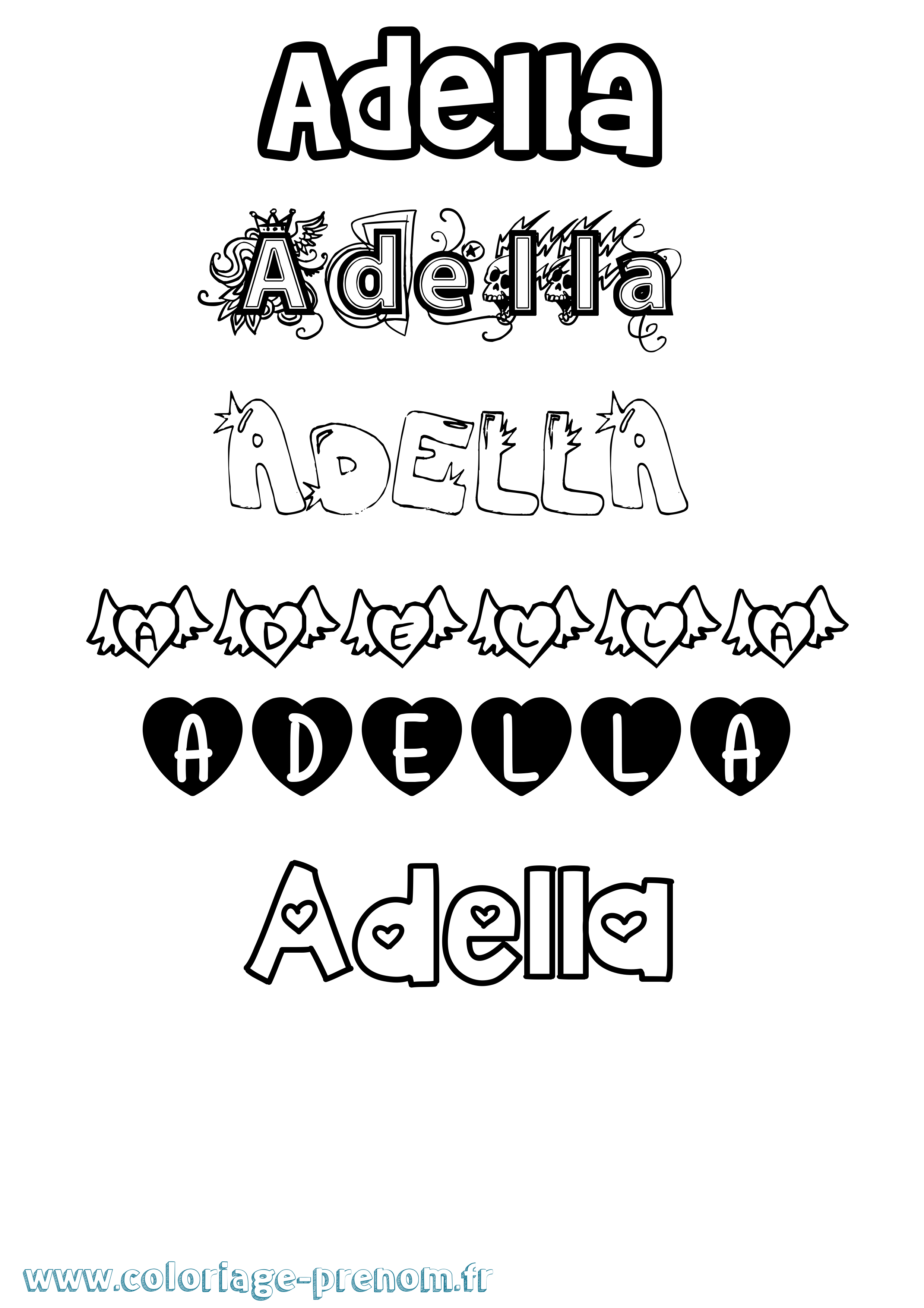 Coloriage Adella Girly Coloriage prénom Adella Girly