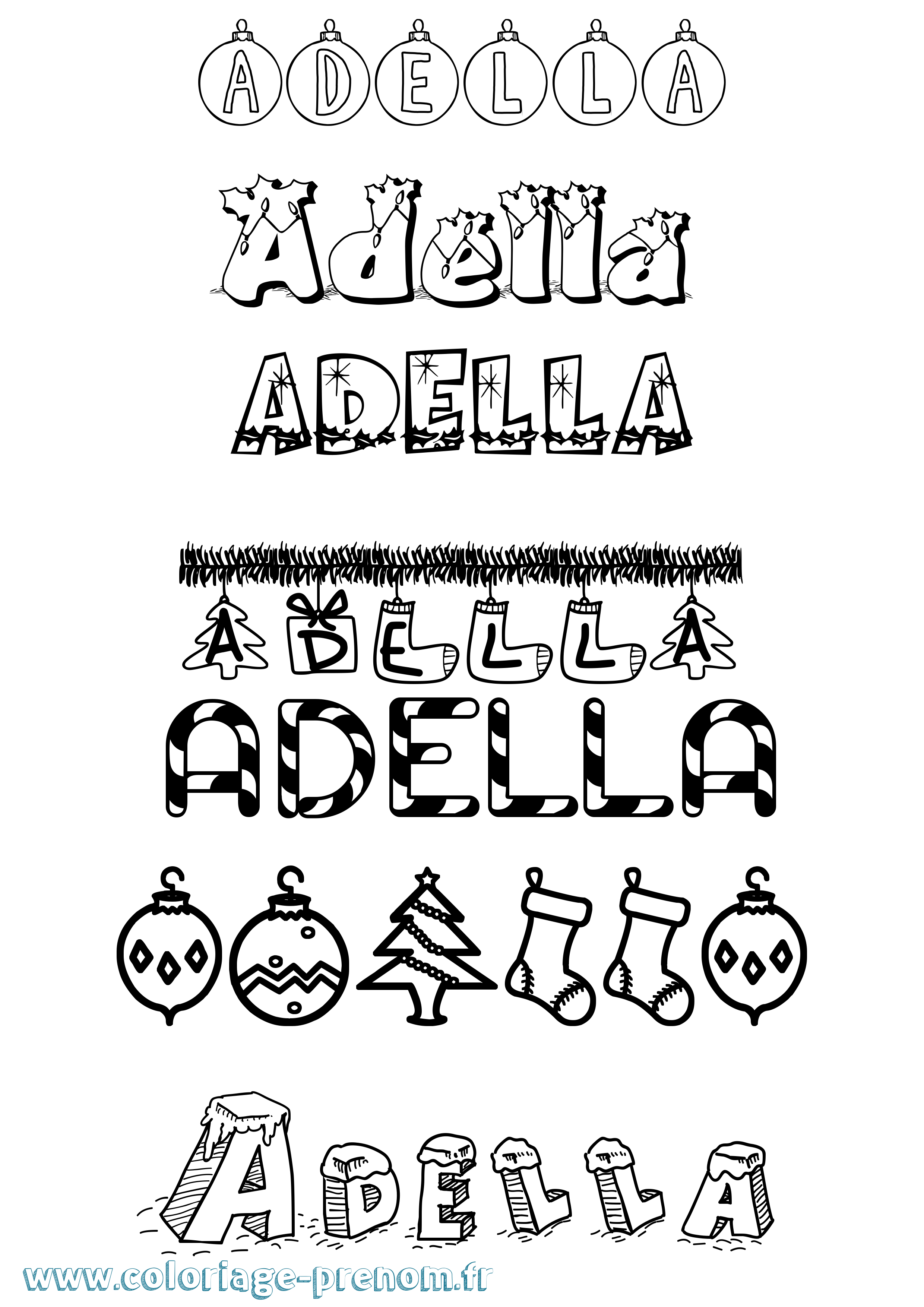 Coloriage Adella Noël Coloriage prénom Adella Noël