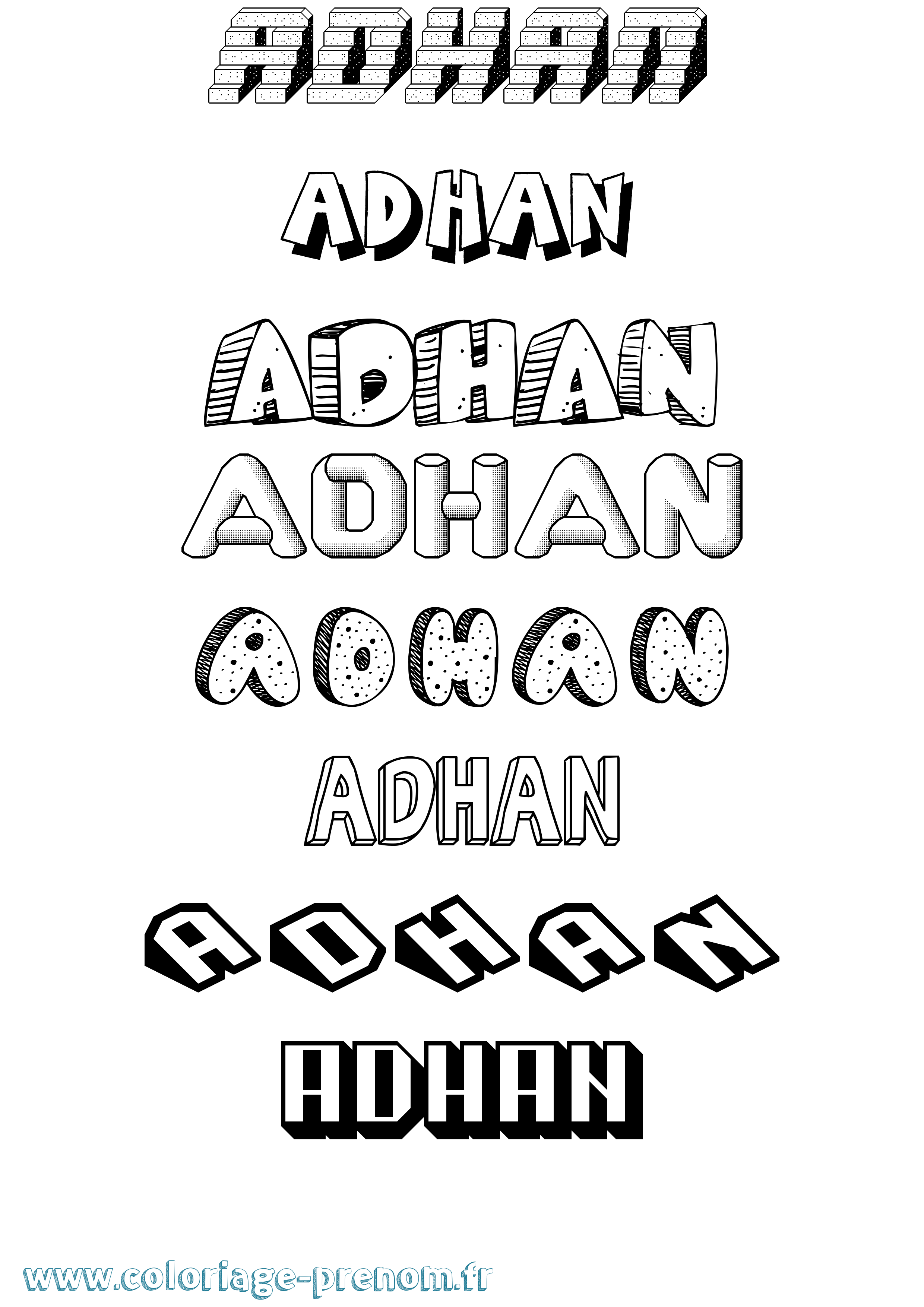 Coloriage Adhan Effet 3D Coloriage prénom Adhan Effet 3D