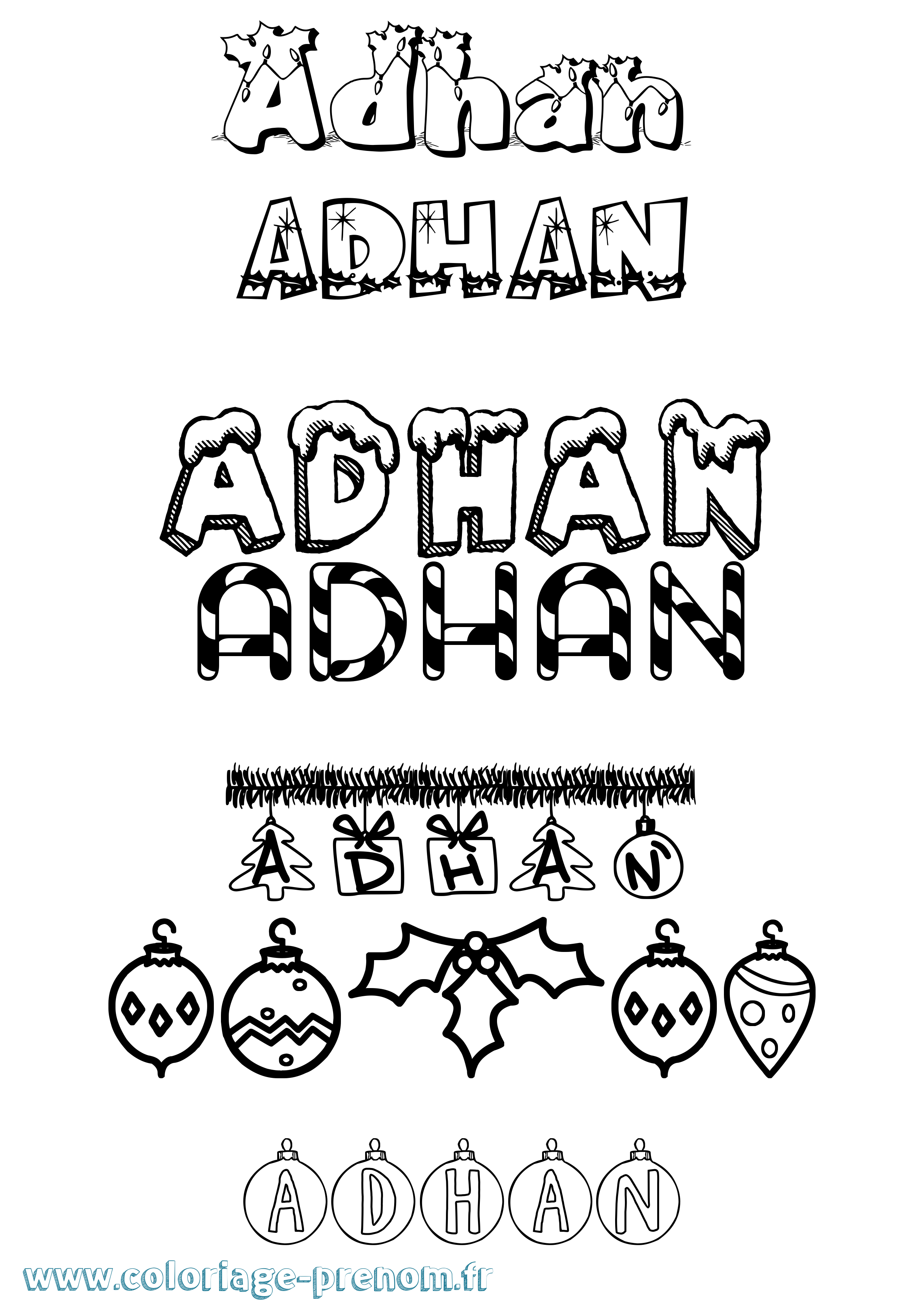 Coloriage Adhan Noël Coloriage prénom Adhan Noël