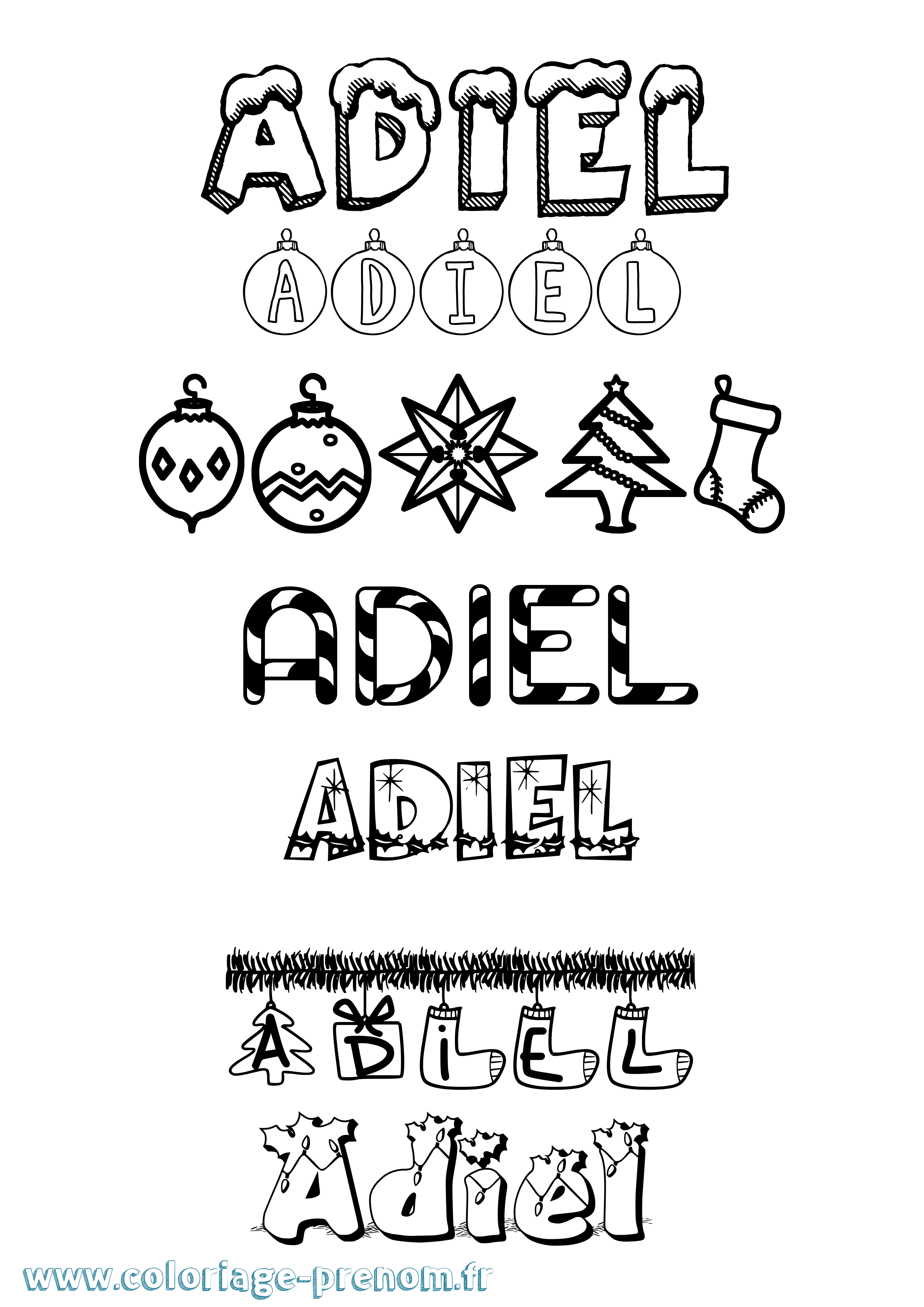 Coloriage Adiel Noël Coloriage prénom Adiel Noël