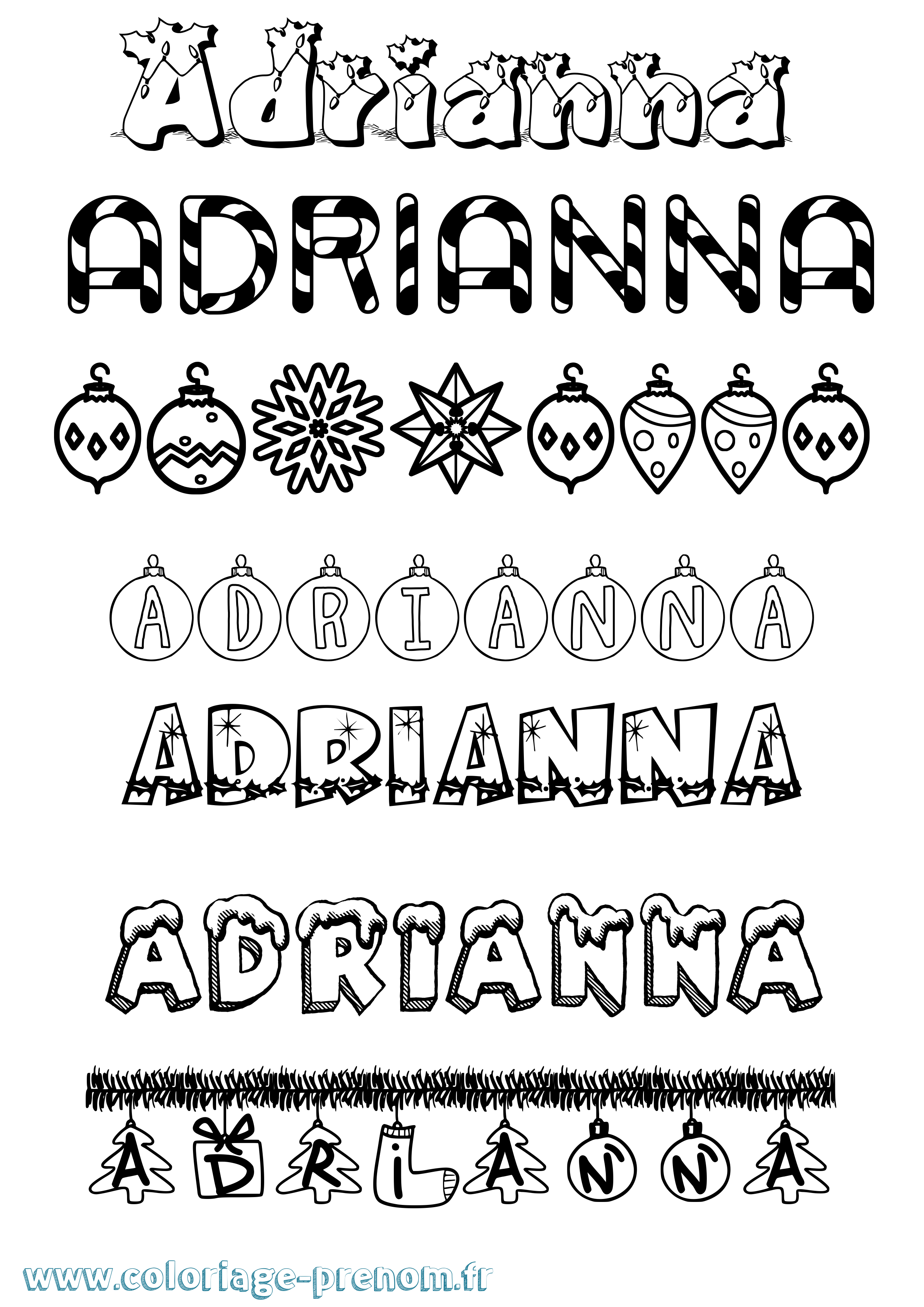 Coloriage Adrianna Noël Coloriage prénom Adrianna Noël