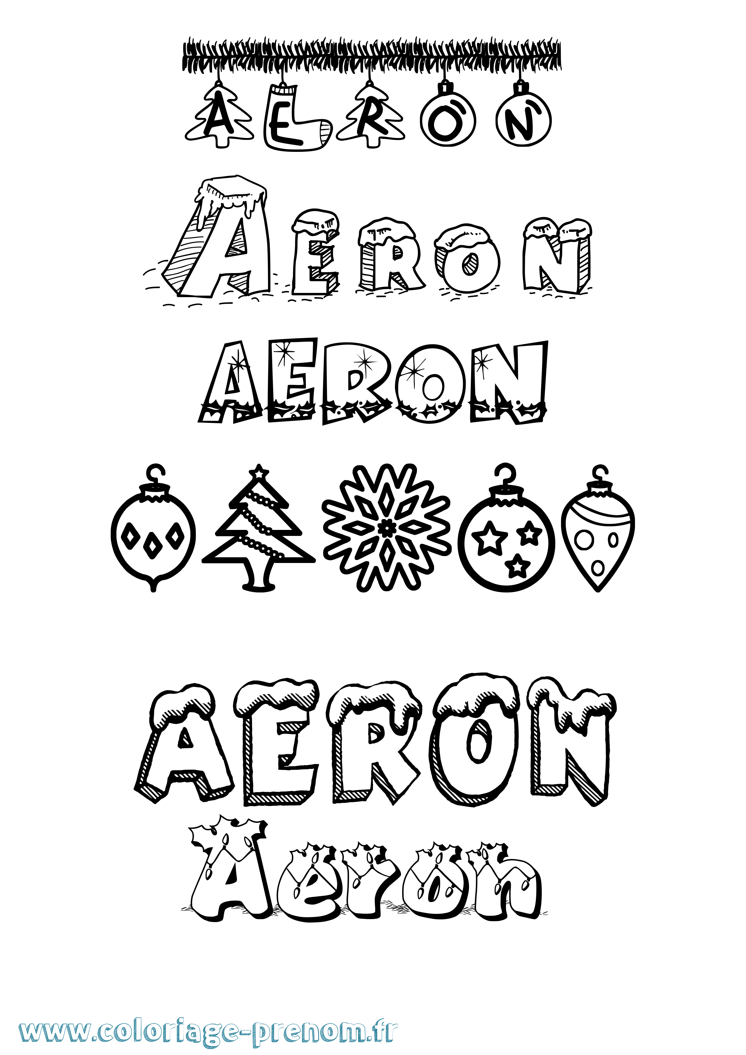 Coloriage Aeron Noël Coloriage prénom Aeron Noël