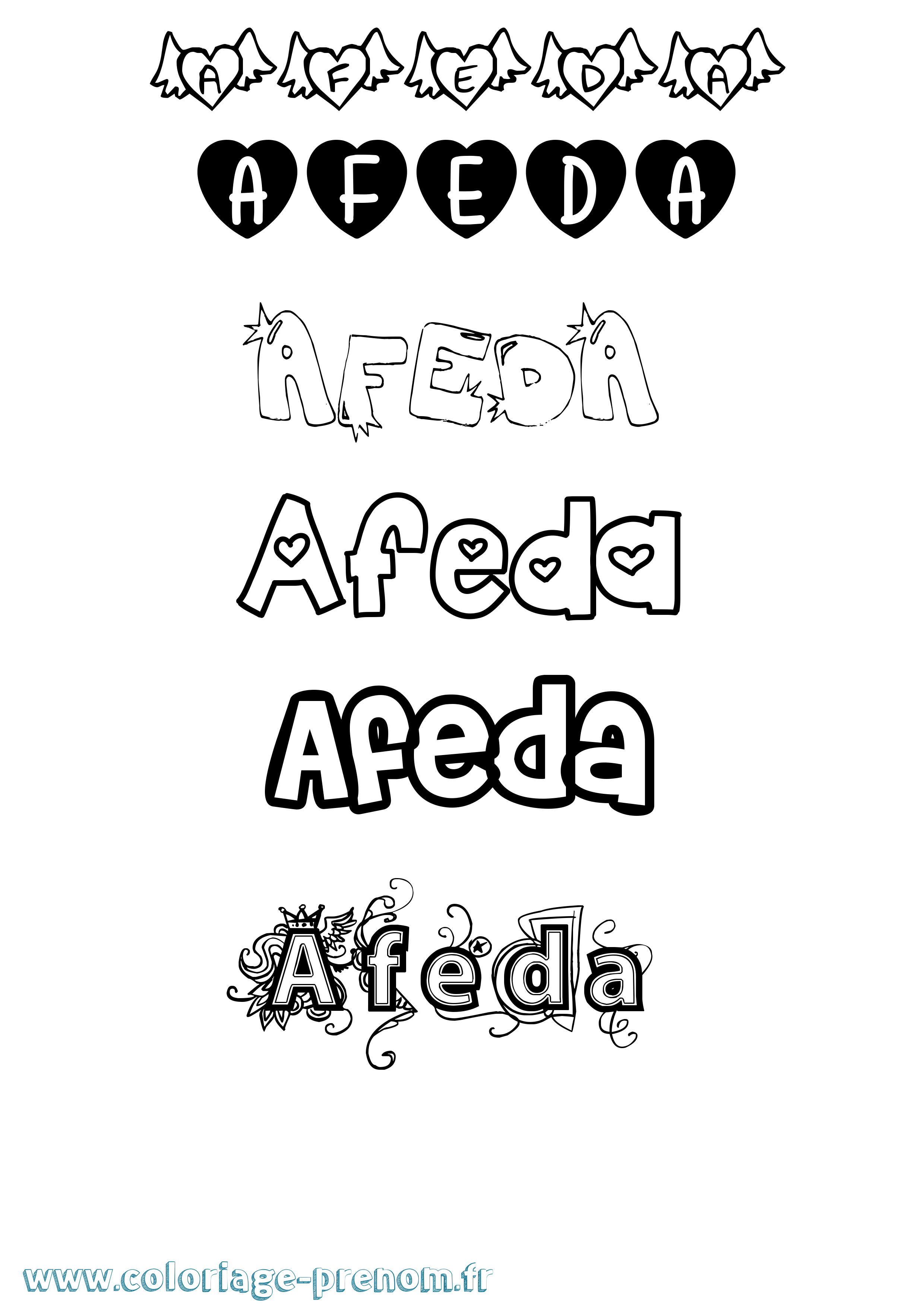 Coloriage Afeda Girly Coloriage prénom Afeda Girly
