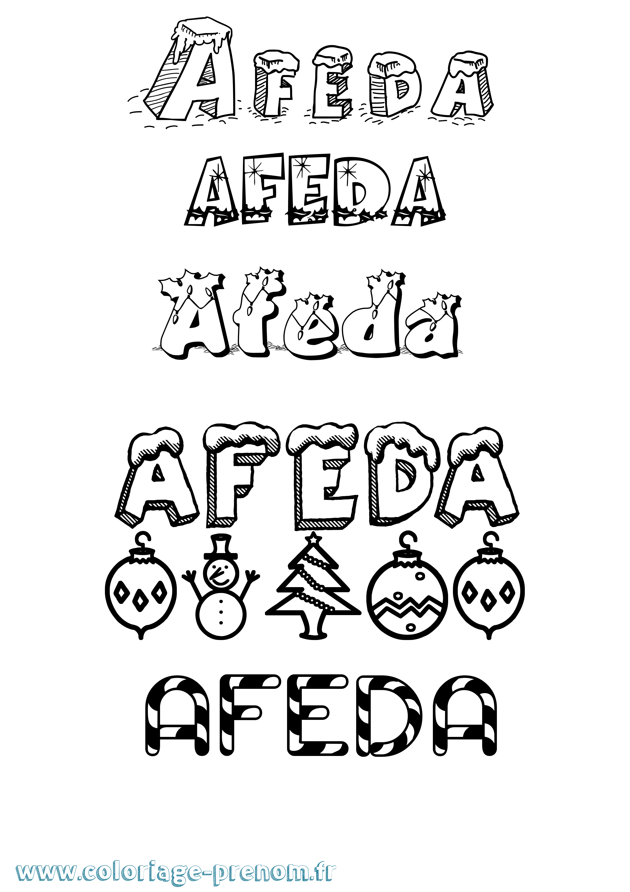 Coloriage Afeda Noël Coloriage prénom Afeda Noël