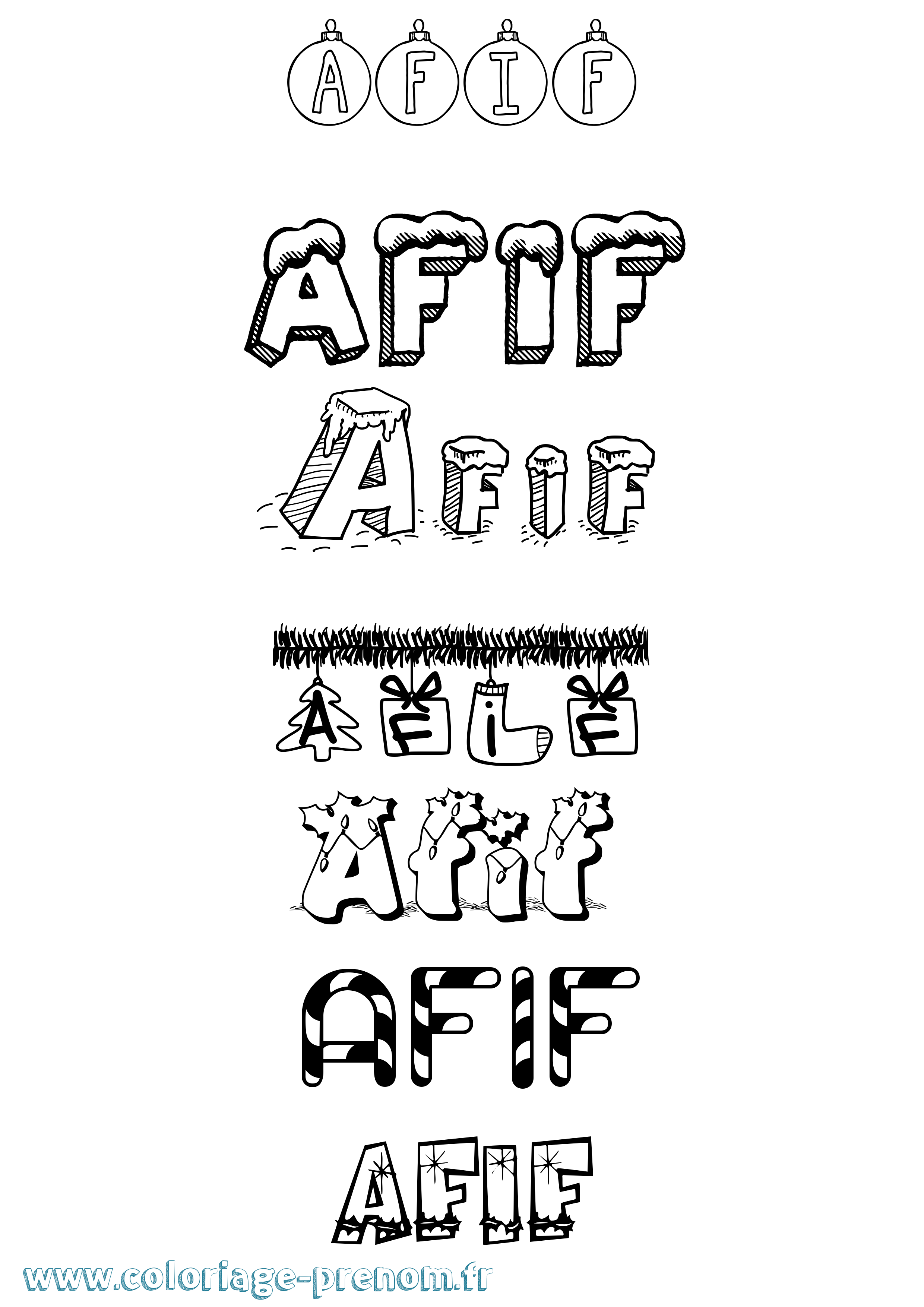Coloriage Afif Noël Coloriage prénom Afif Noël