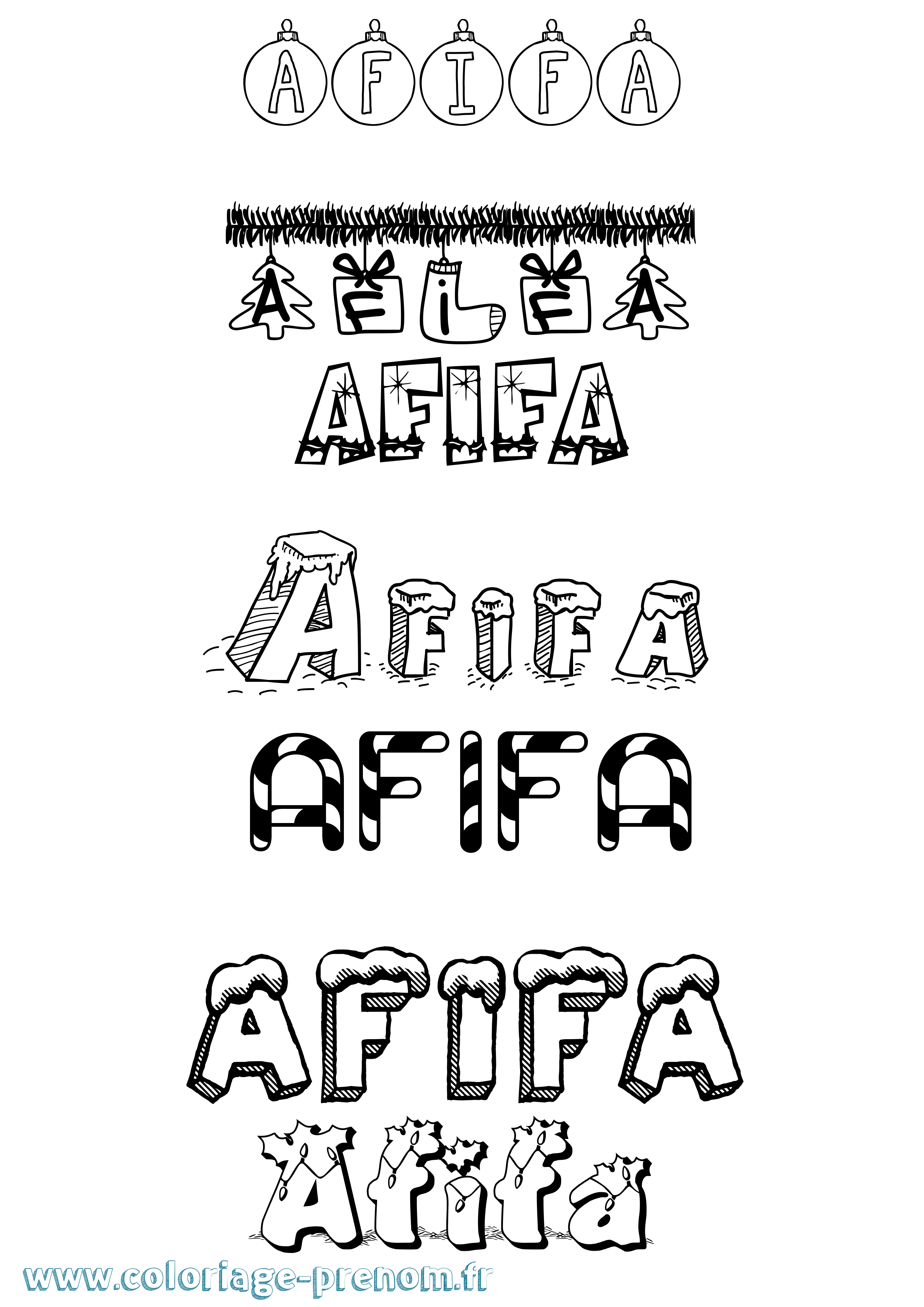 Coloriage Afifa Noël Coloriage prénom Afifa Noël