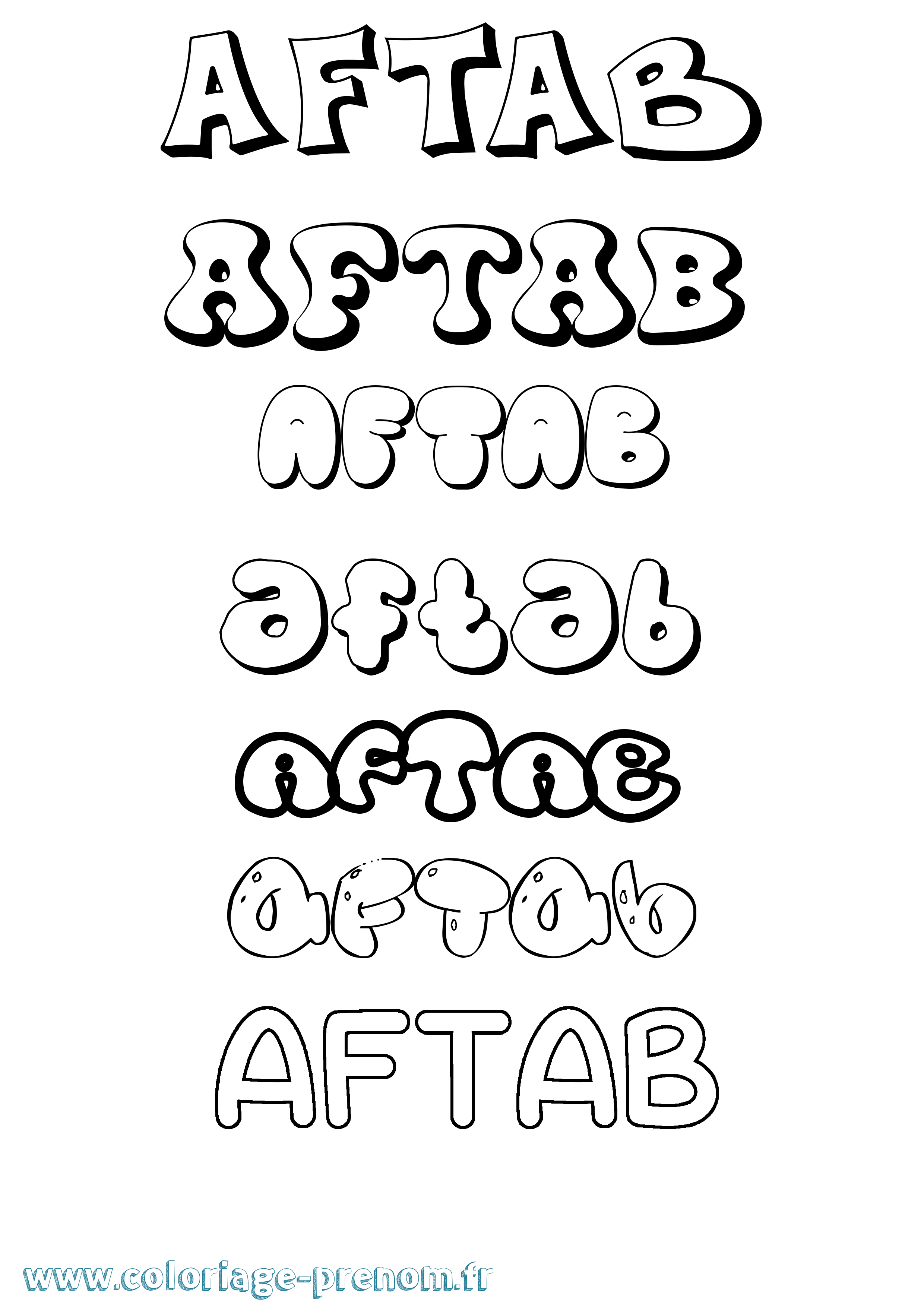Coloriage Aftab Bubble Coloriage prénom Aftab Bubble