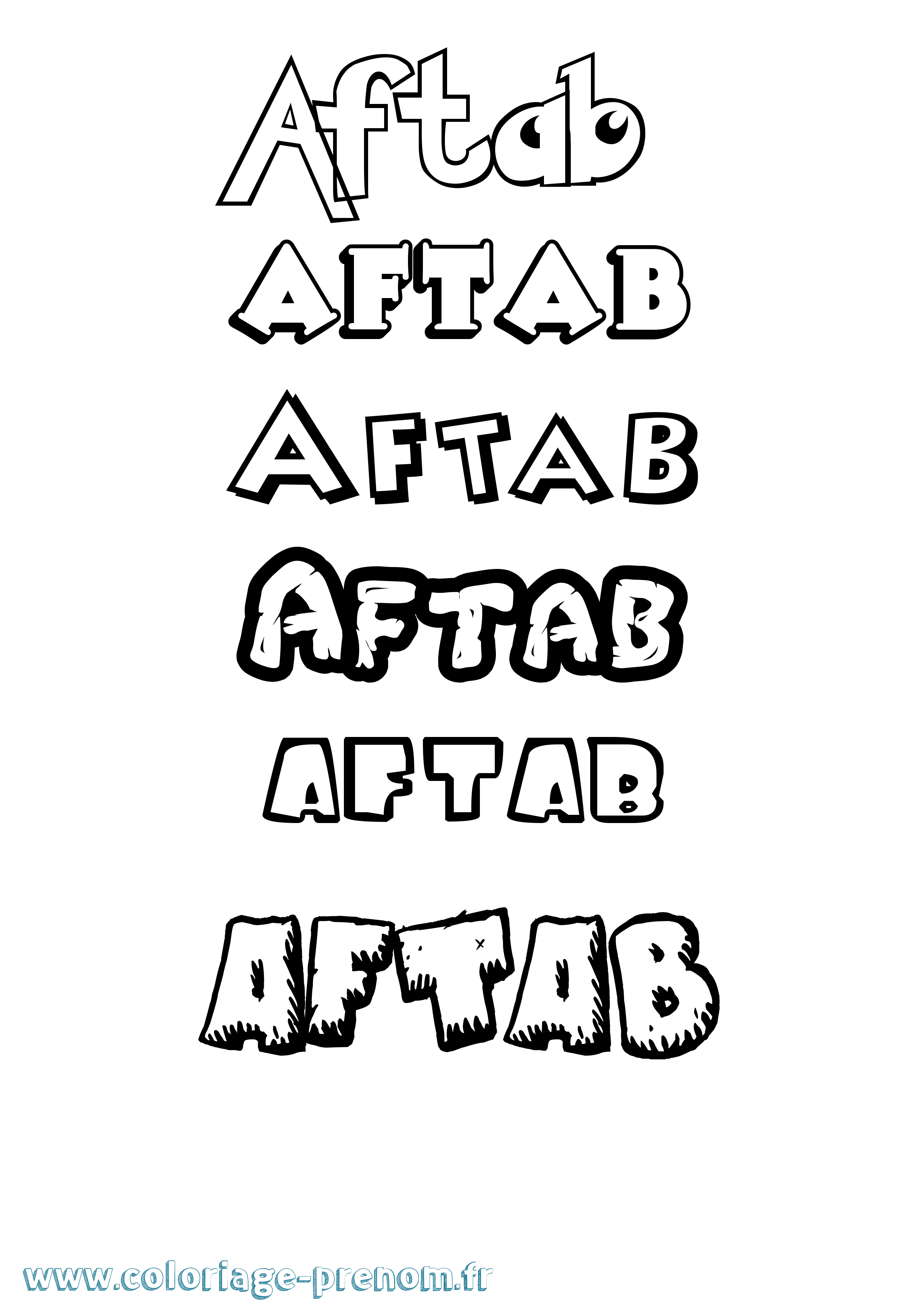 Coloriage Aftab Dessin Animé Coloriage prénom Aftab Dessin Animé