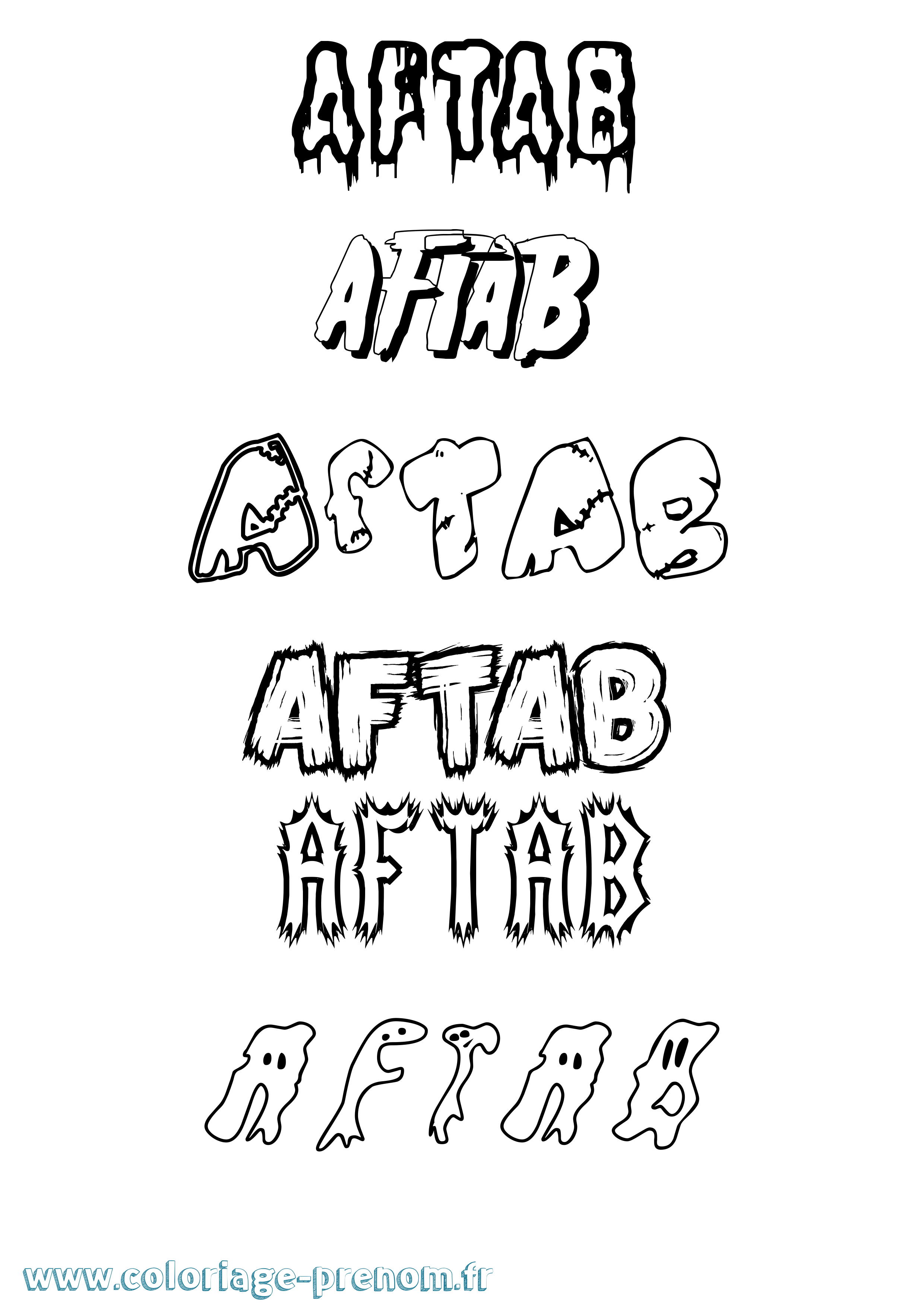 Coloriage Aftab Frisson Coloriage prénom Aftab Frisson