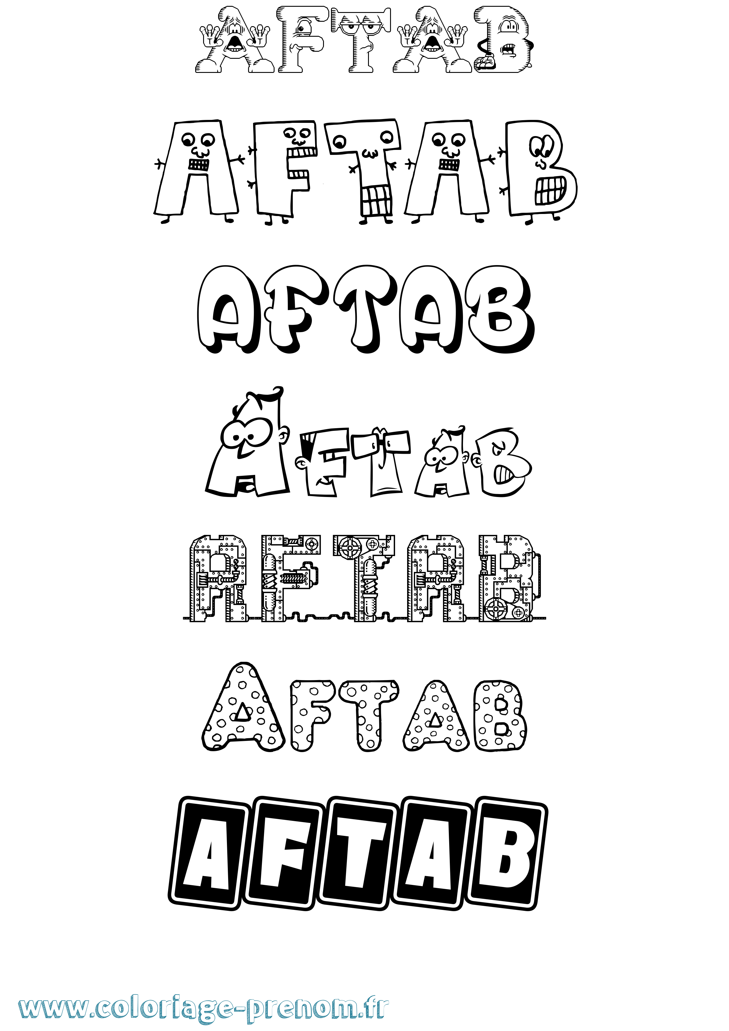 Coloriage Aftab Fun Coloriage prénom Aftab Fun