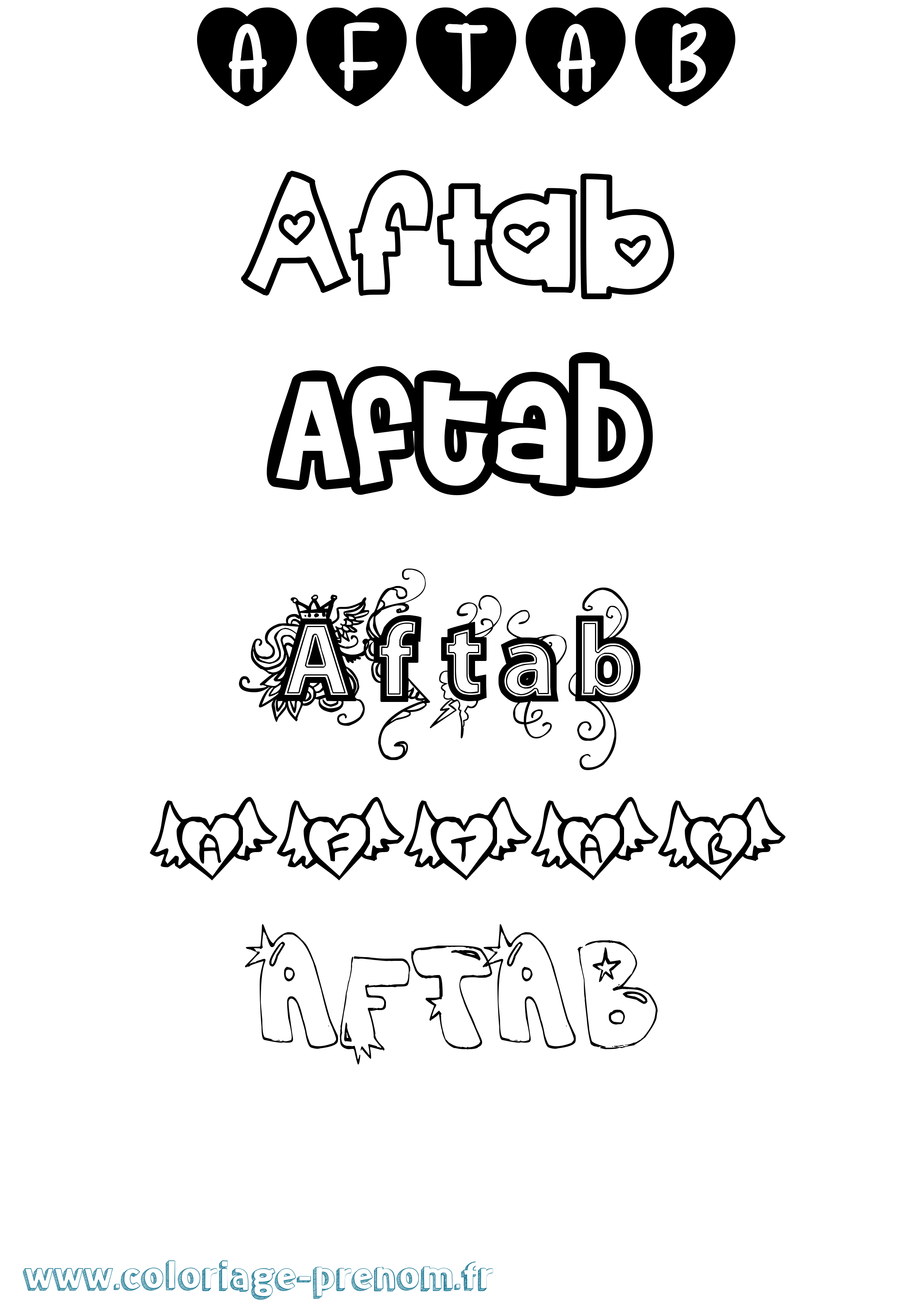 Coloriage Aftab Girly Coloriage prénom Aftab Girly