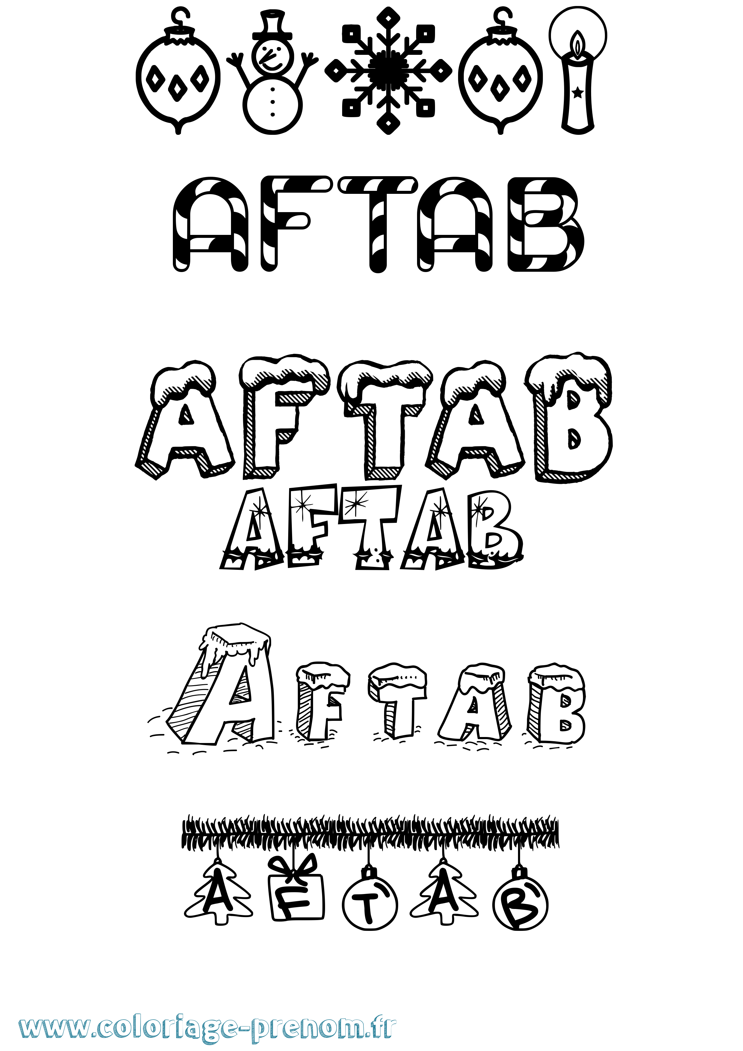 Coloriage Aftab Noël Coloriage prénom Aftab Noël