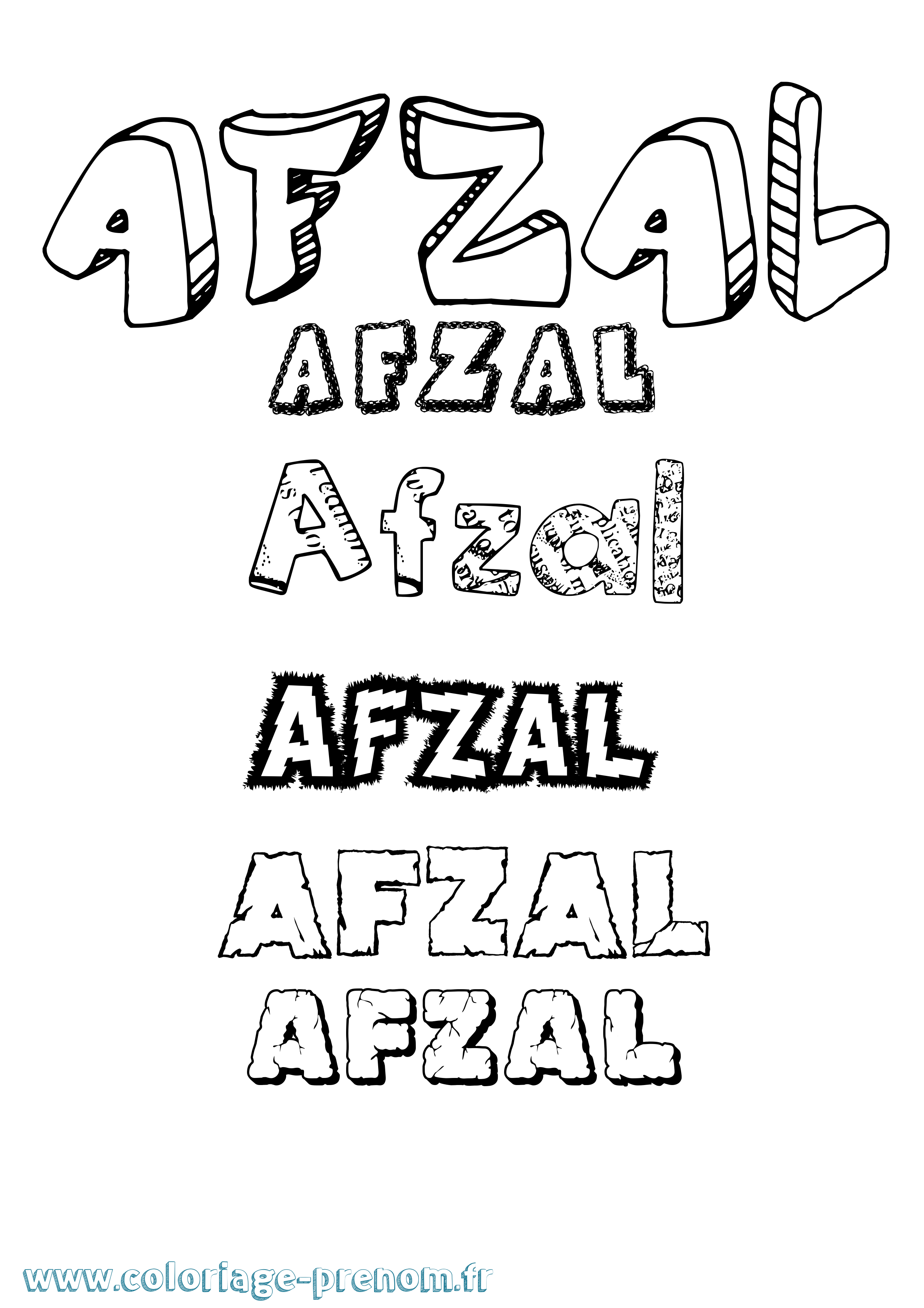 Coloriage Afzal Destructuré Coloriage prénom Afzal Destructuré