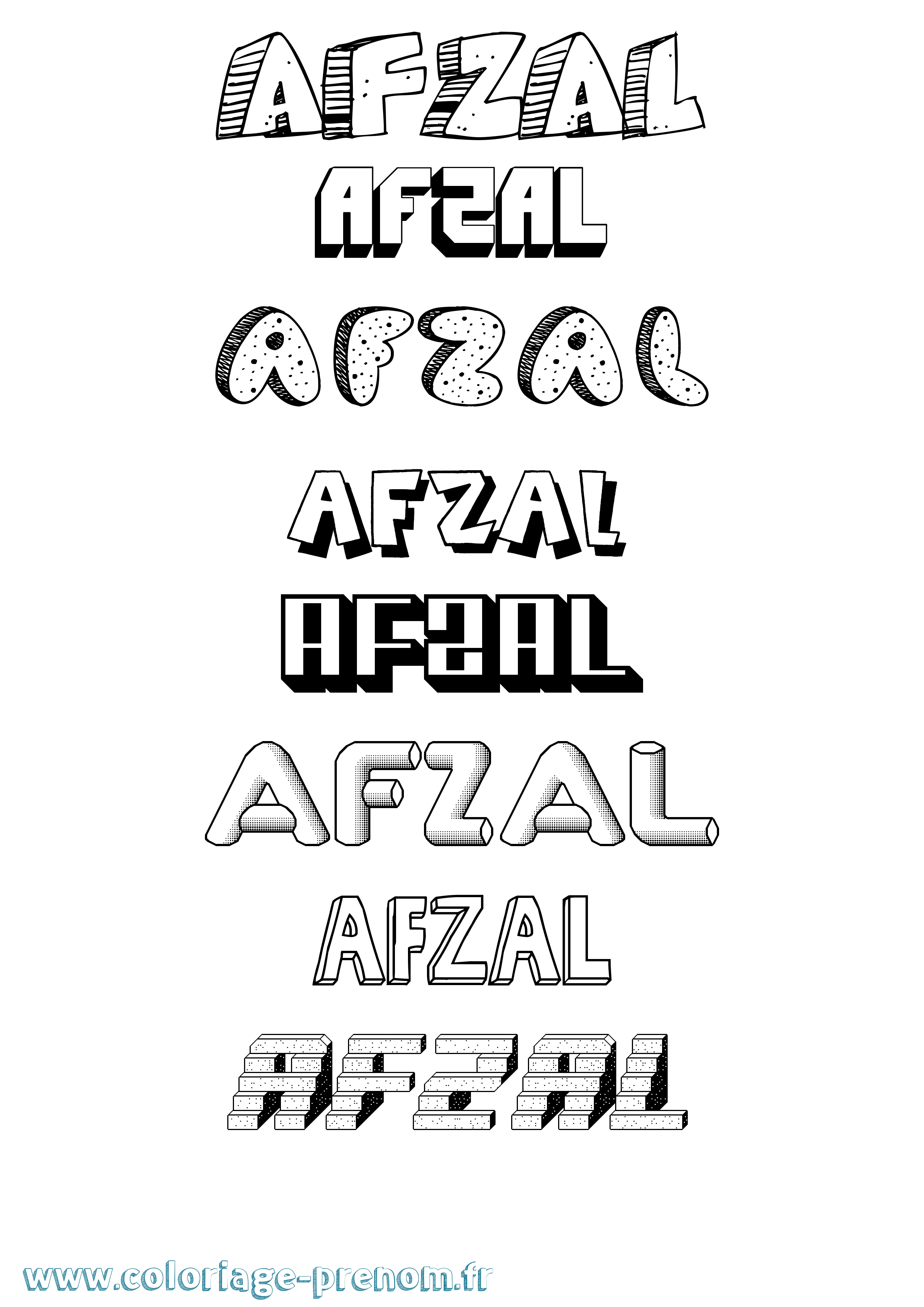 Coloriage Afzal Effet 3D Coloriage prénom Afzal Effet 3D