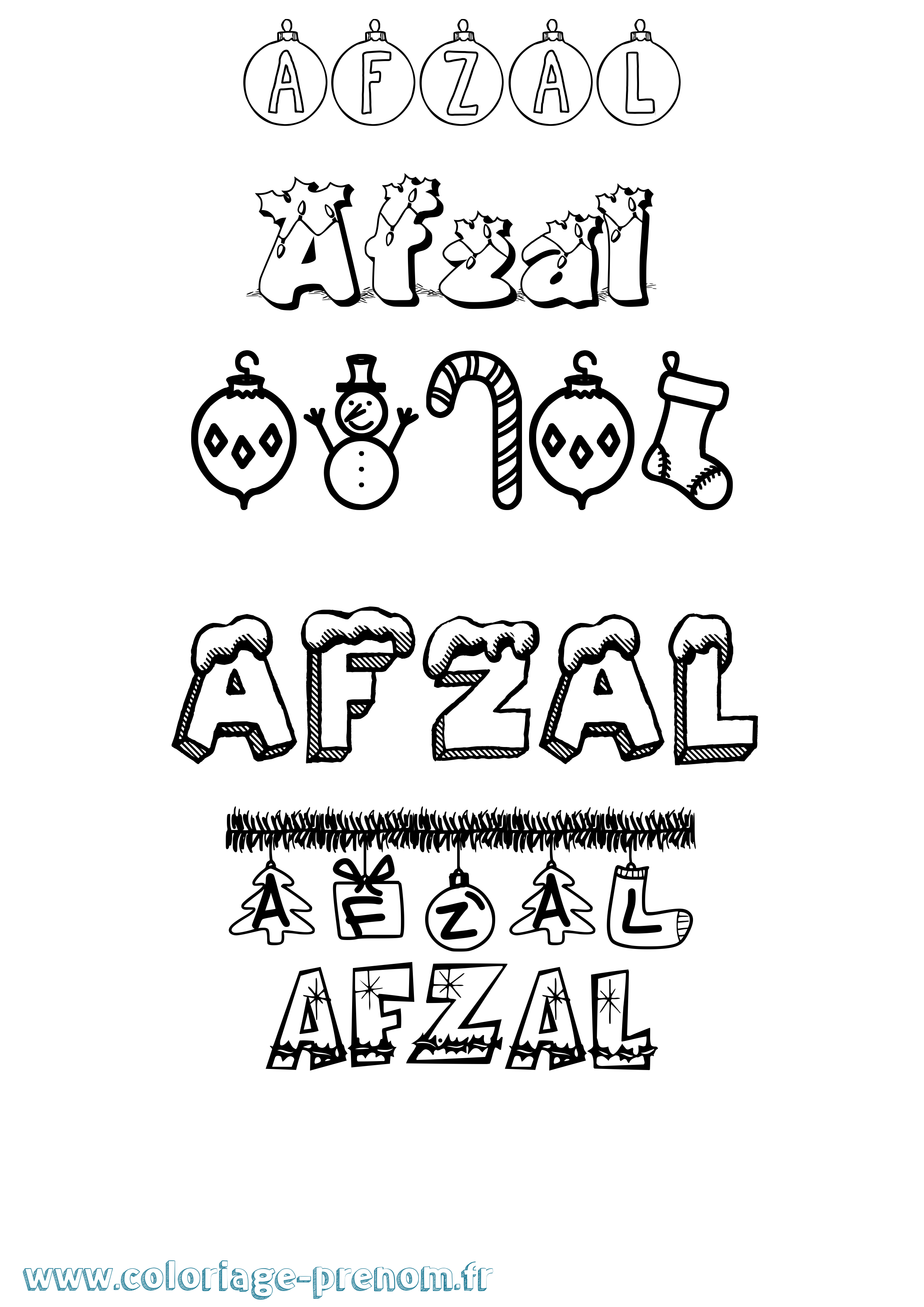 Coloriage Afzal Noël Coloriage prénom Afzal Noël