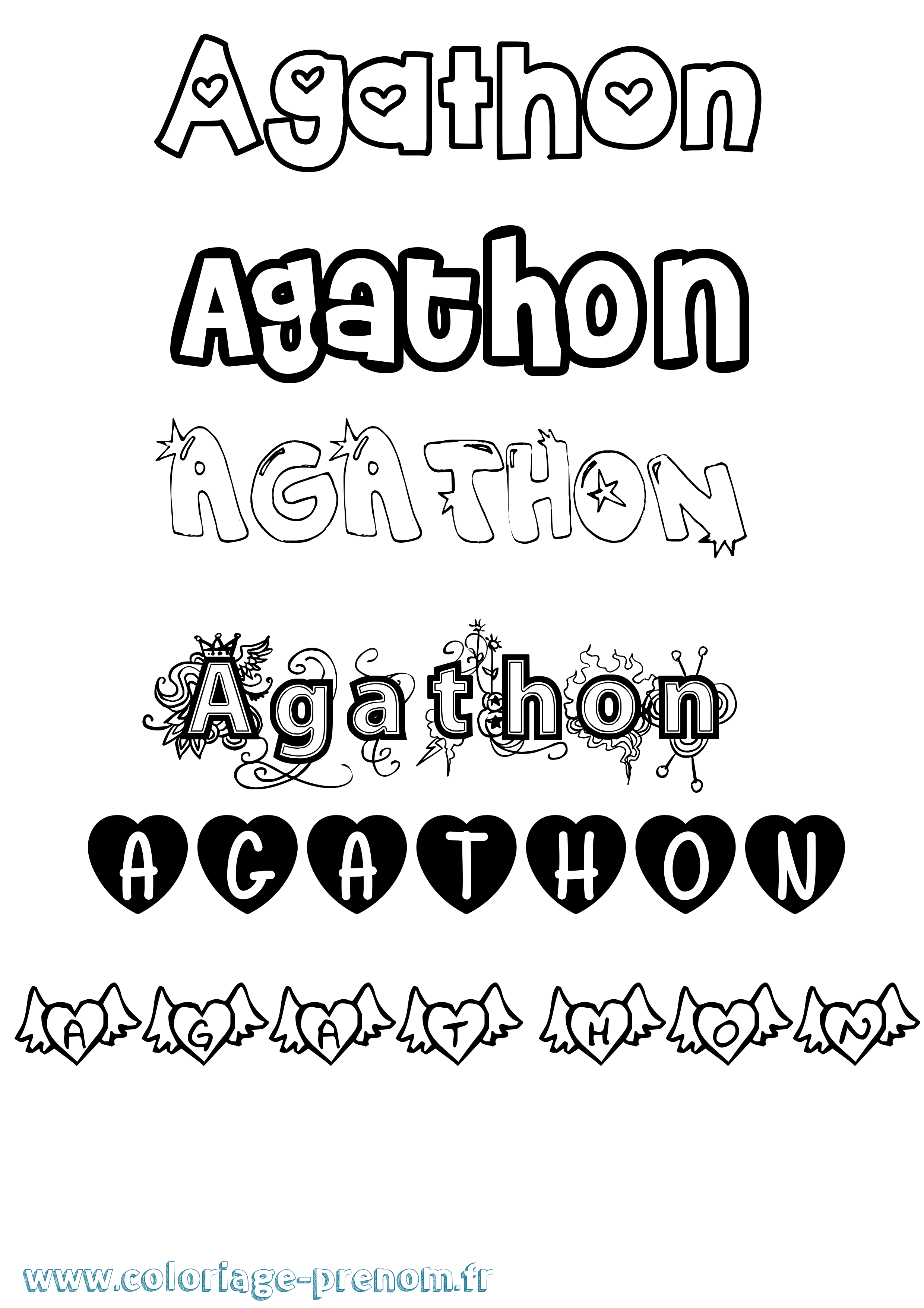 Coloriage Agathon Girly Coloriage prénom Agathon Girly