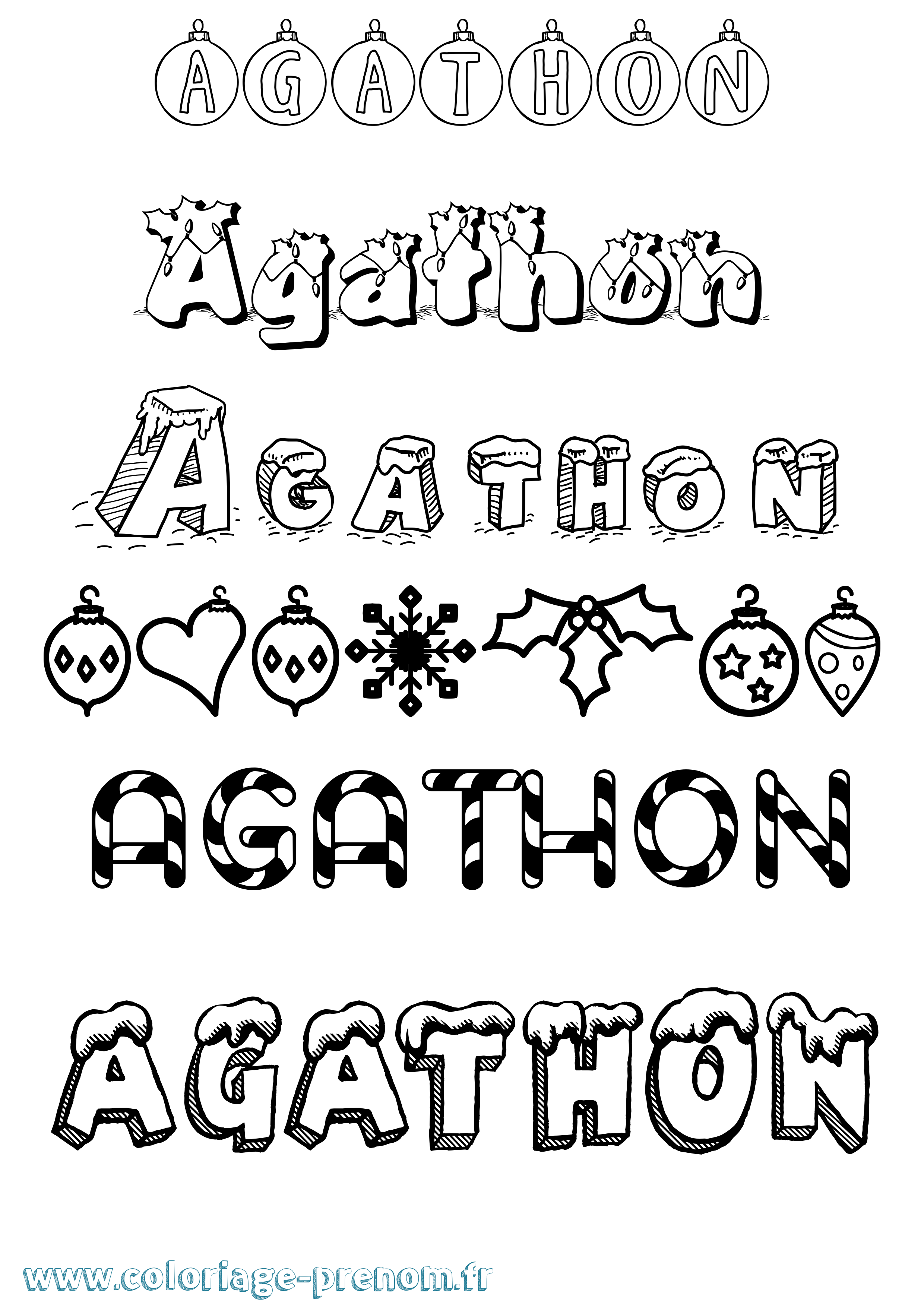 Coloriage Agathon Noël Coloriage prénom Agathon Noël