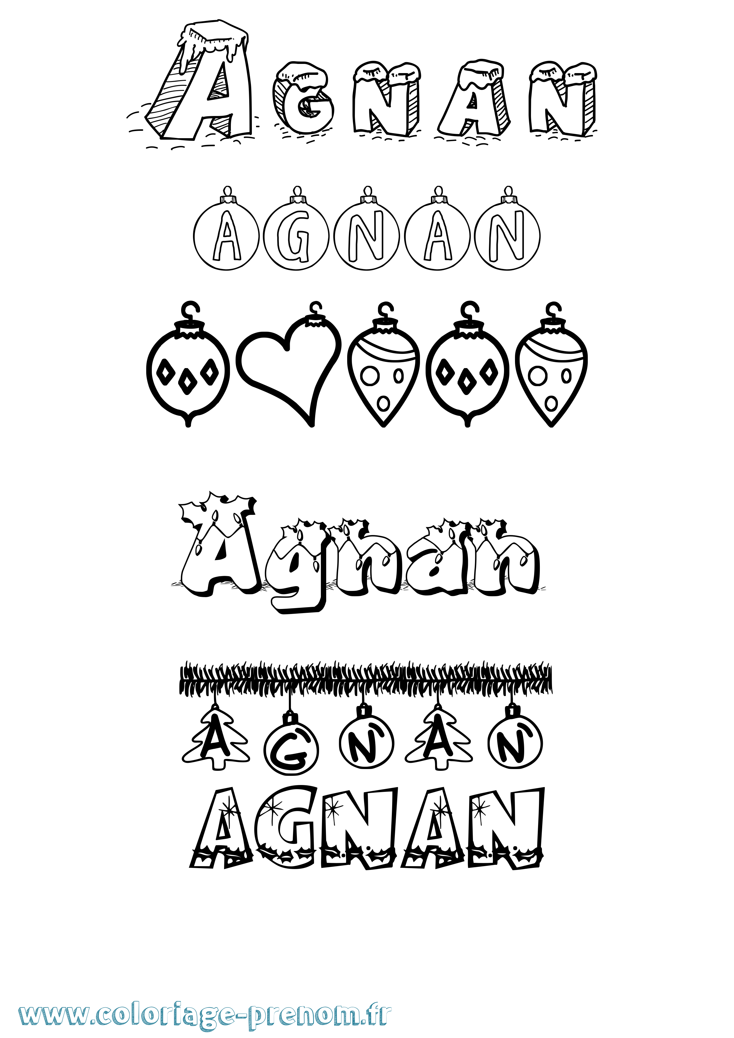 Coloriage Agnan Noël Coloriage prénom Agnan Noël