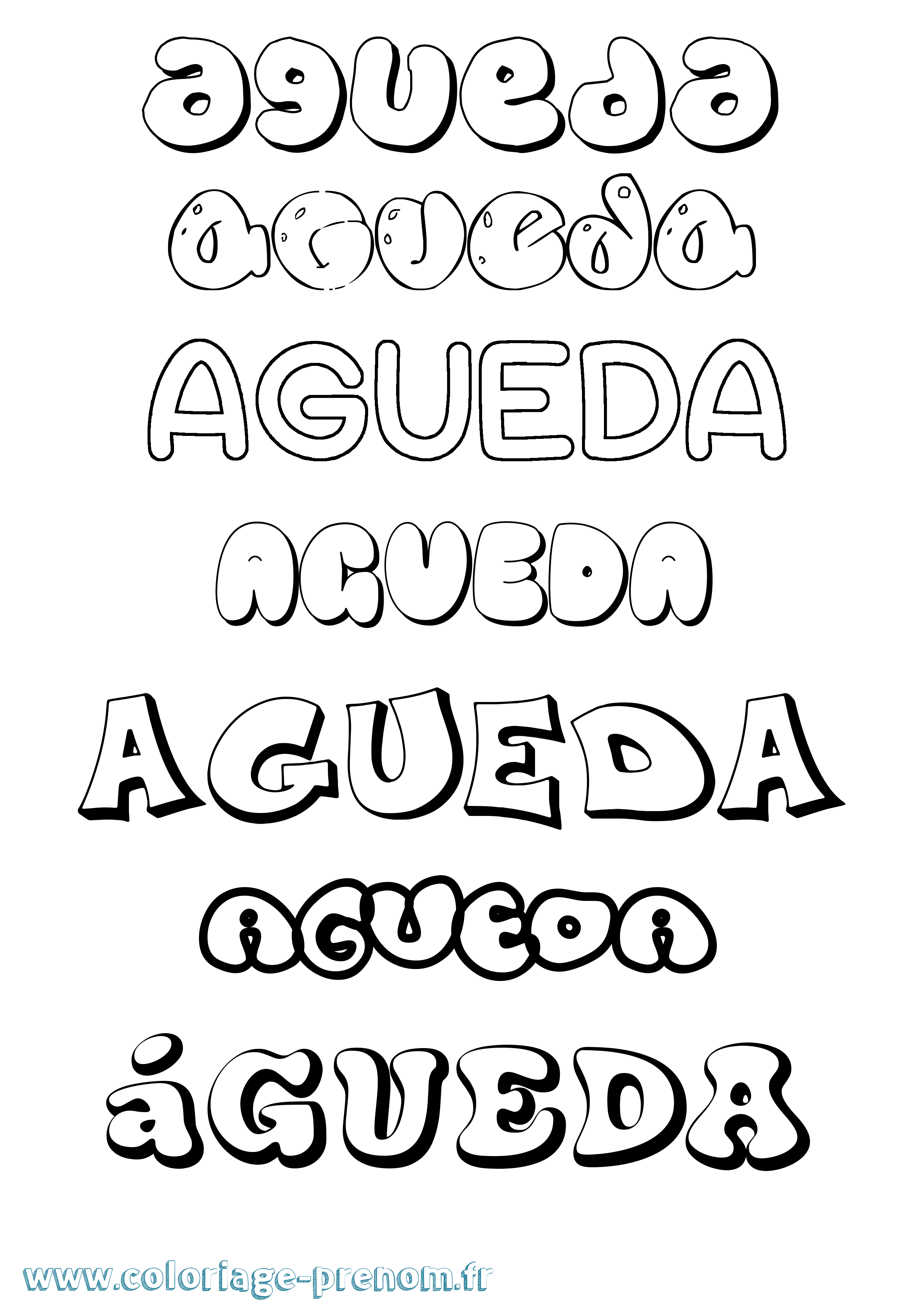Coloriage Águeda Bubble Coloriage prénom Águeda Bubble