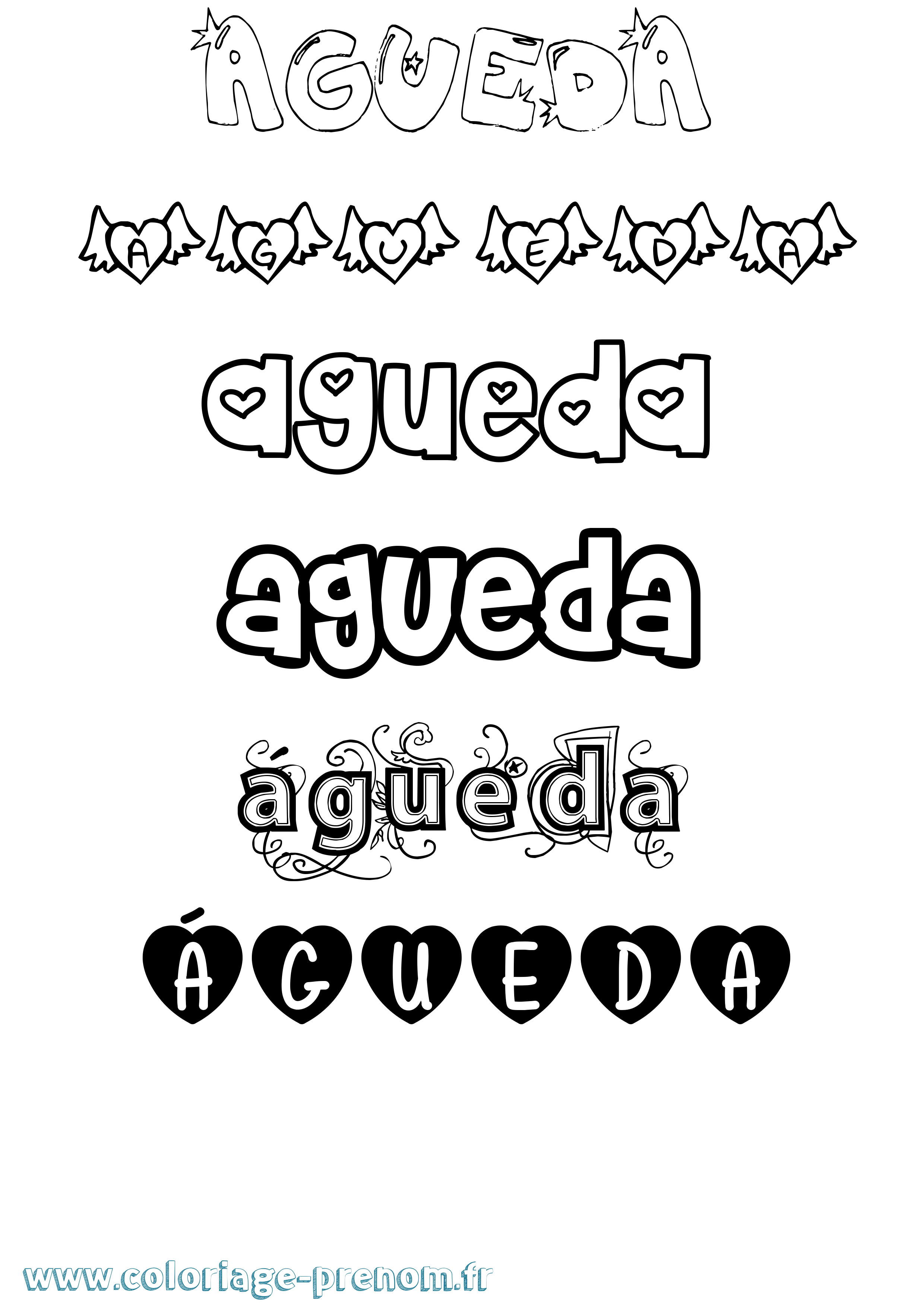 Coloriage Águeda Girly Coloriage prénom Águeda Girly