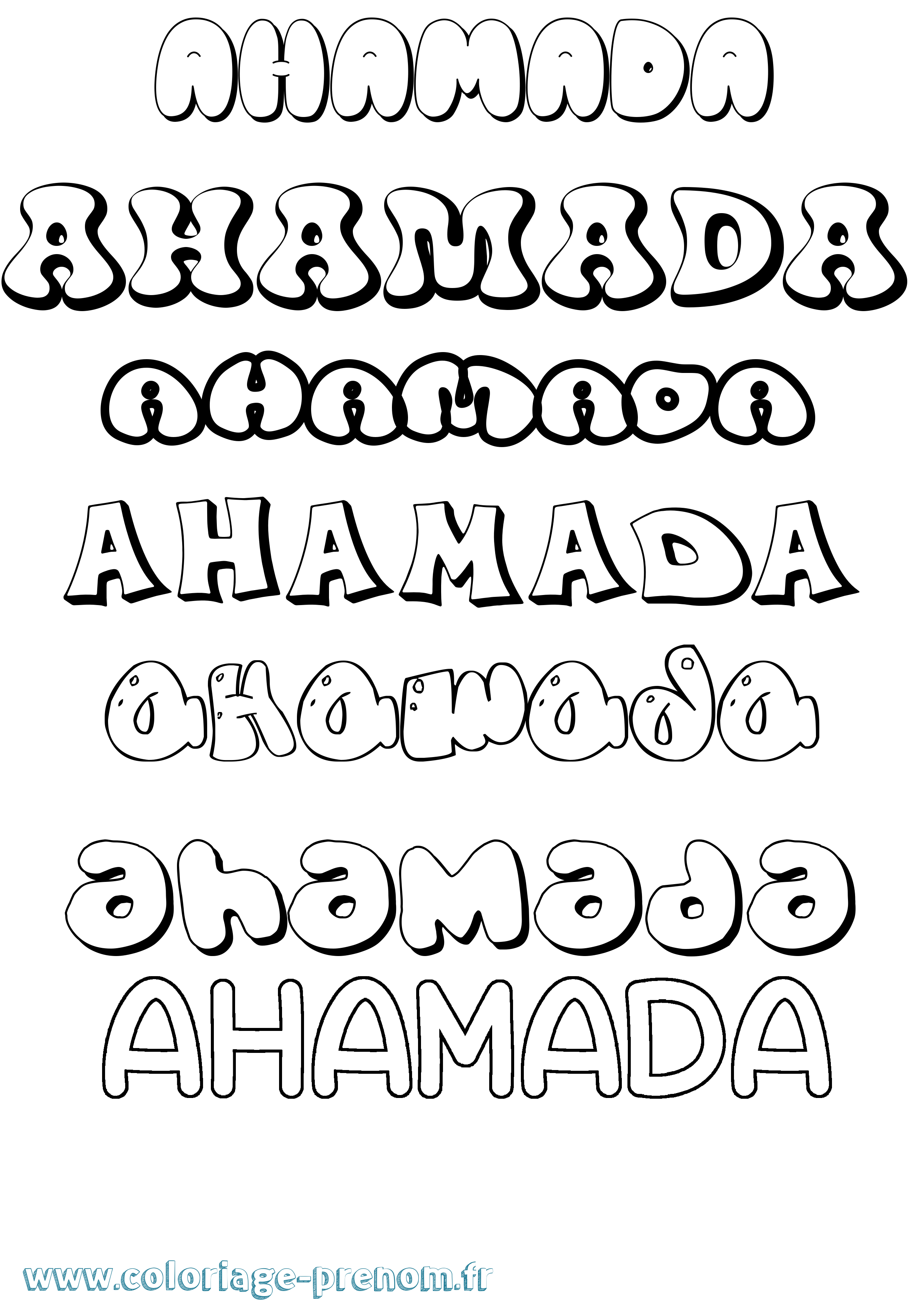 Coloriage Ahamada Bubble Coloriage prénom Ahamada Bubble