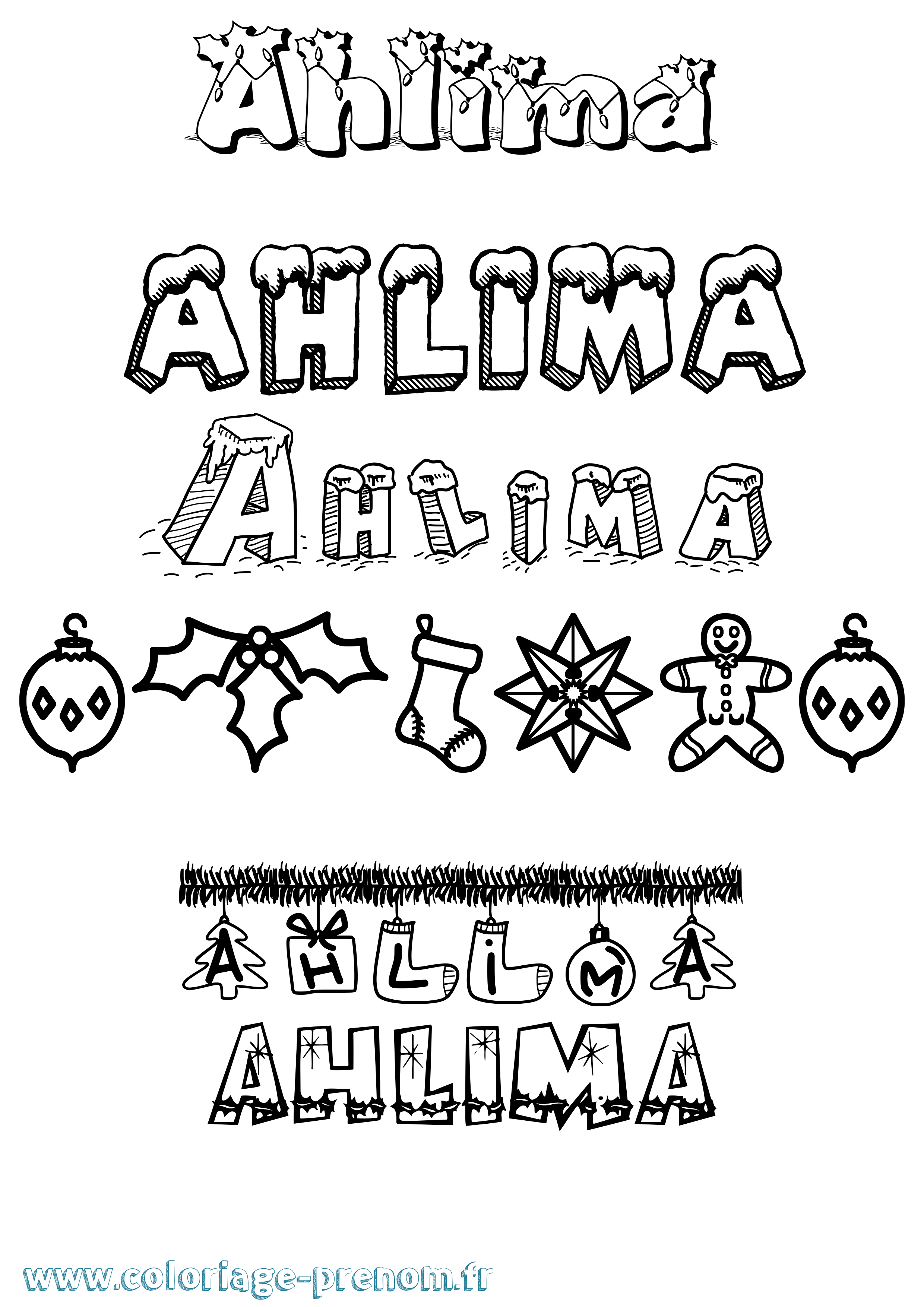 Coloriage Ahlima Noël Coloriage prénom Ahlima Noël