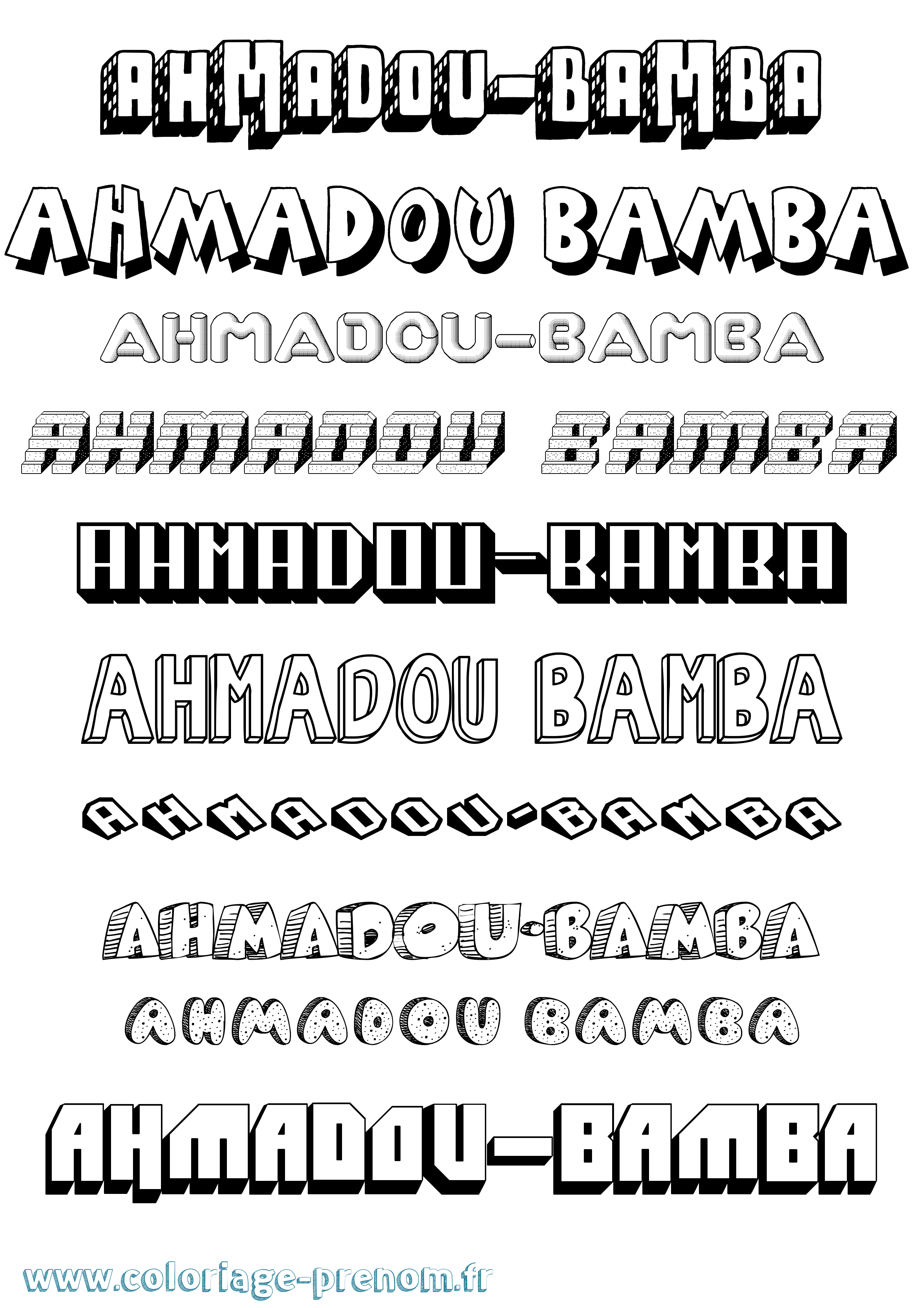 Coloriage Ahmadou-Bamba Effet 3D Coloriage prénom Ahmadou-Bamba Effet 3D