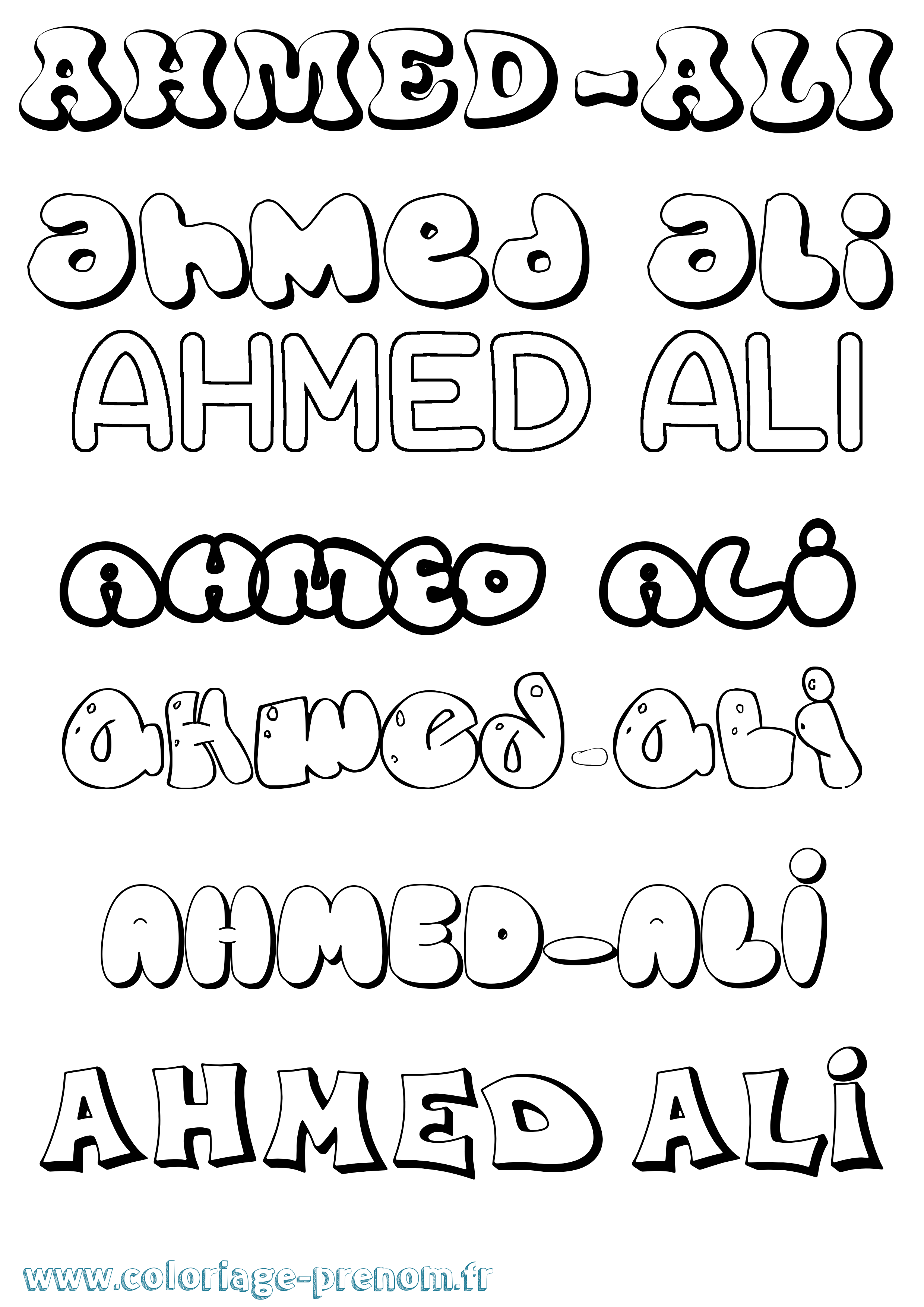 Coloriage Ahmed-Ali Bubble Coloriage prénom Ahmed-Ali Bubble