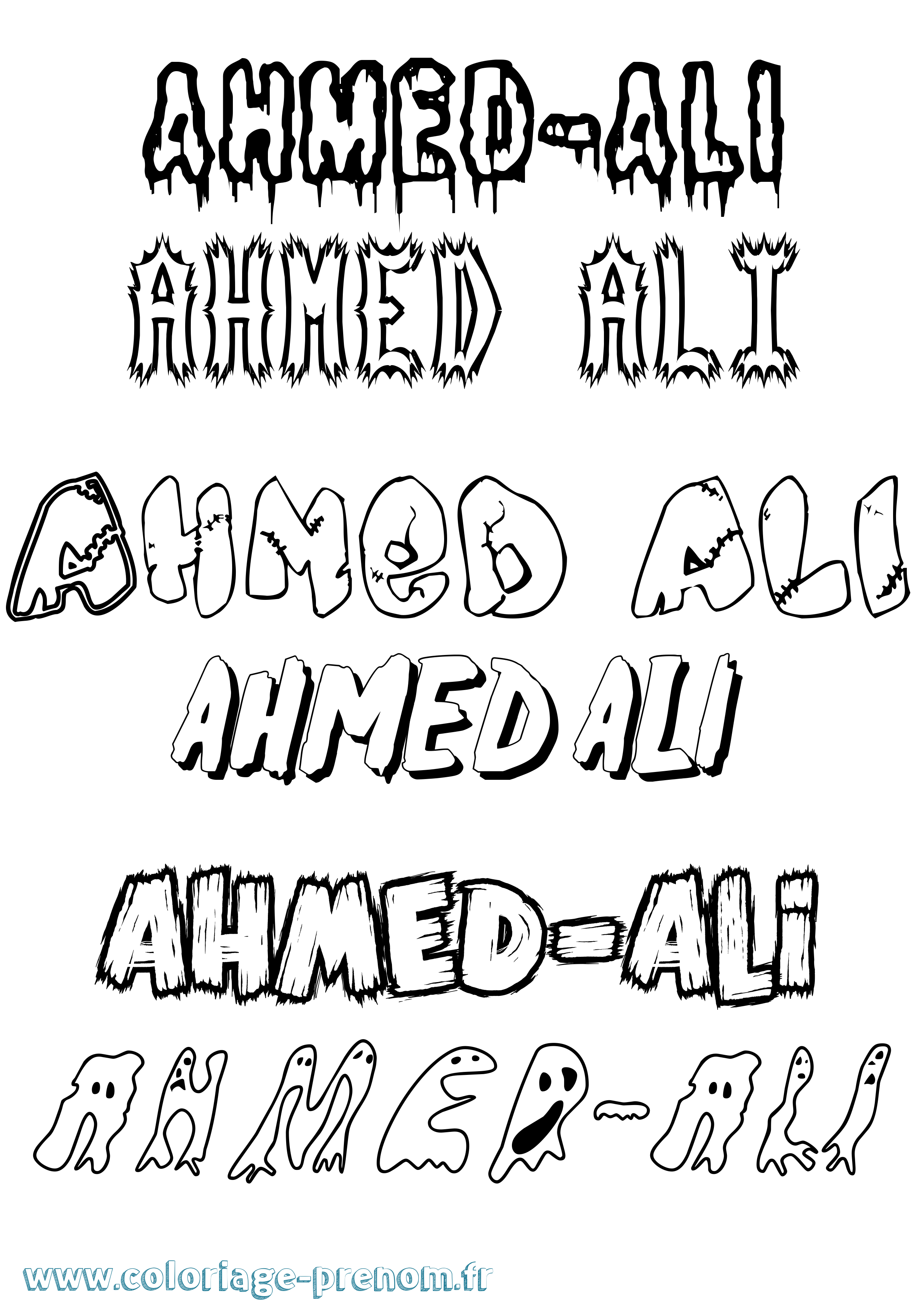 Coloriage Ahmed-Ali Frisson Coloriage prénom Ahmed-Ali Frisson