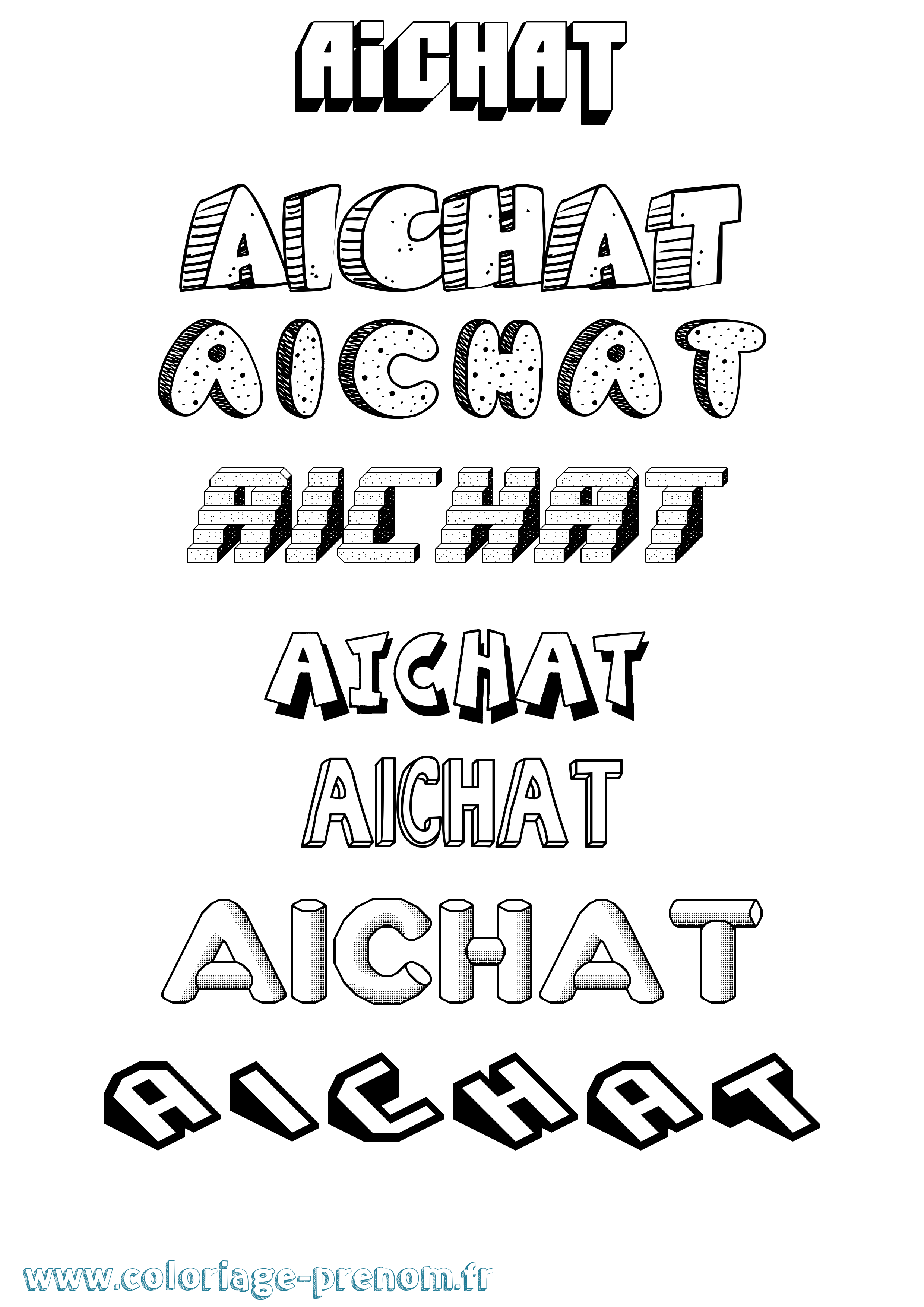 Coloriage Aichat Effet 3D Coloriage prénom Aichat Effet 3D