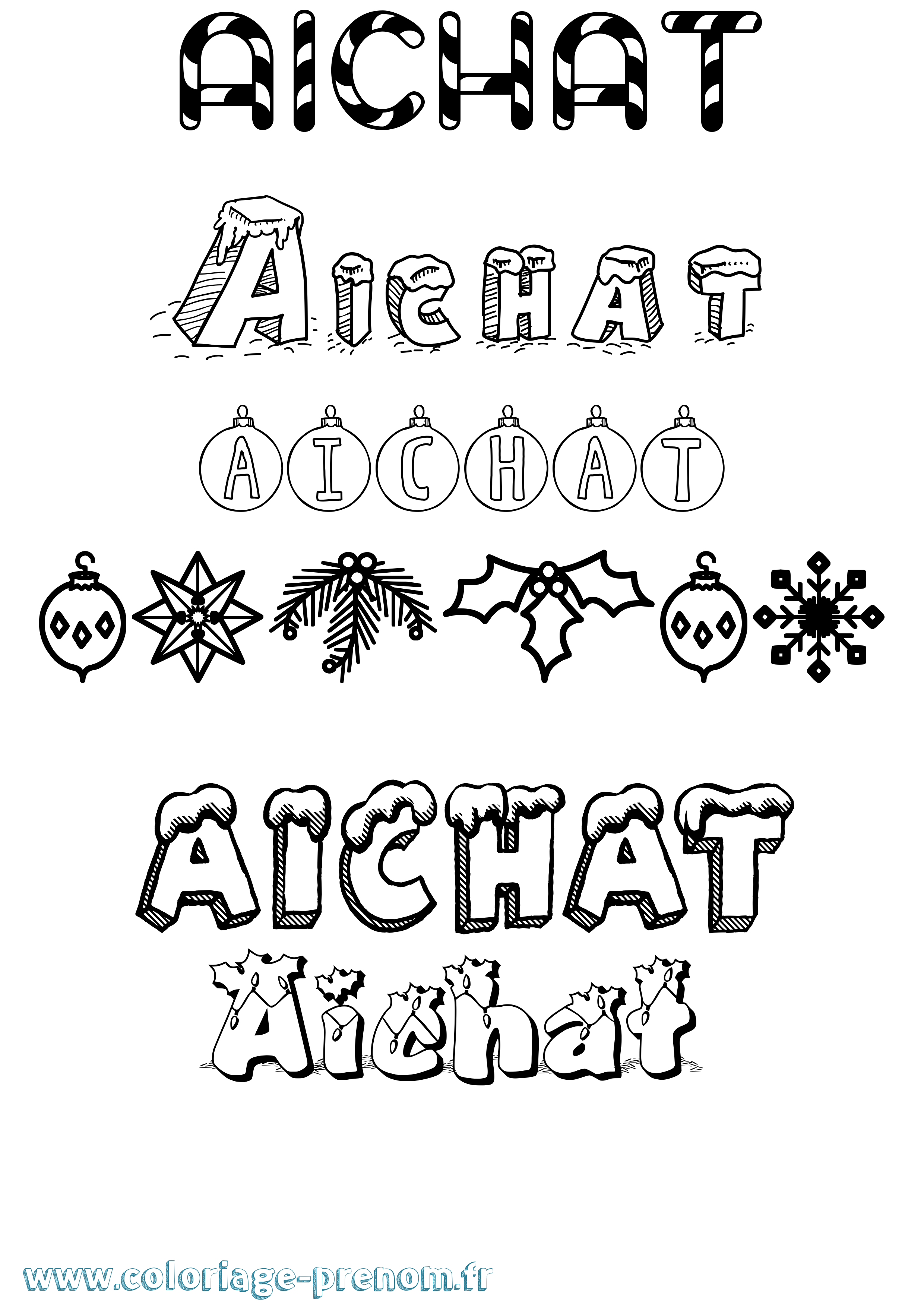 Coloriage Aichat Noël Coloriage prénom Aichat Noël