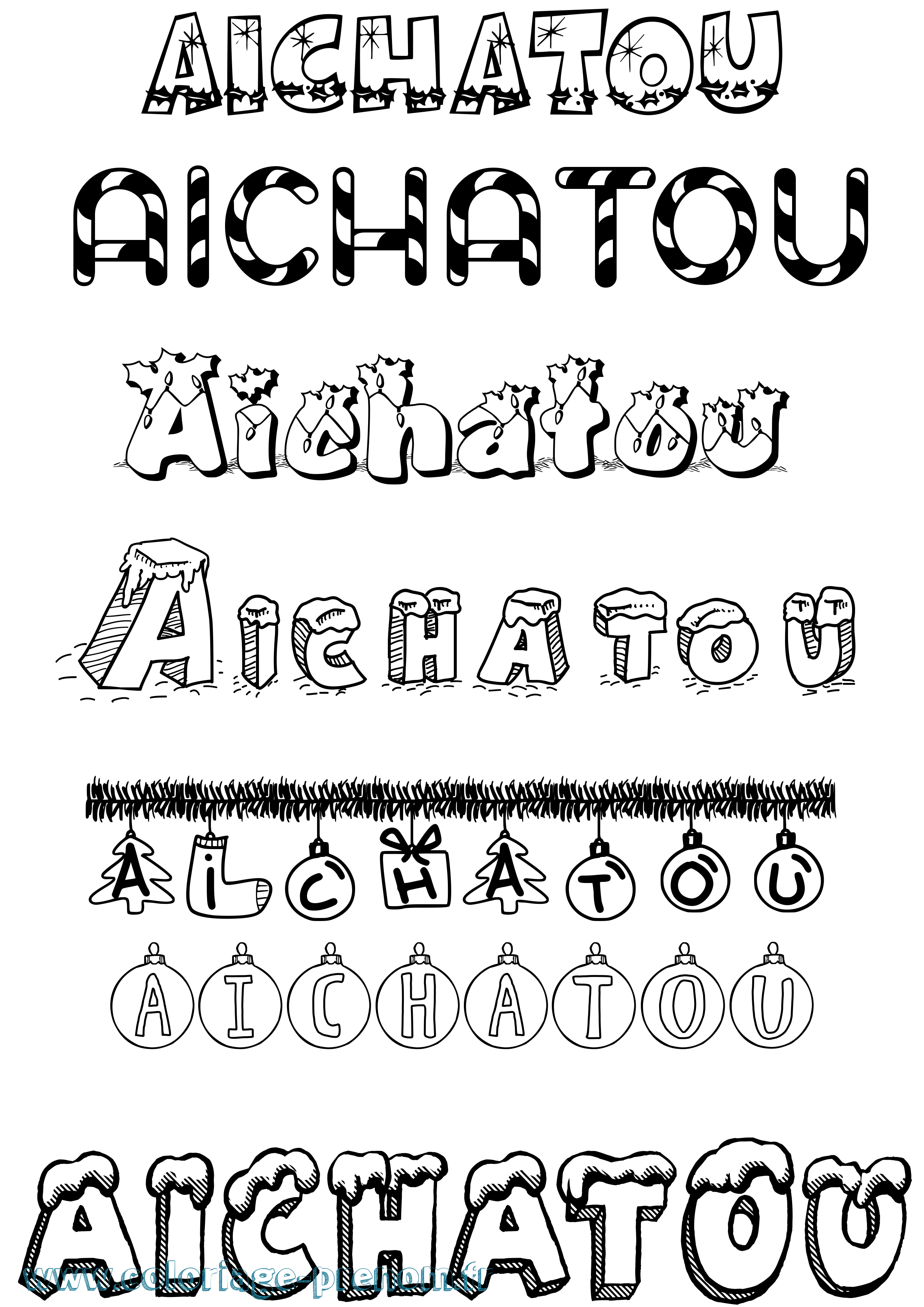 Coloriage Aichatou Noël Coloriage prénom Aichatou Noël