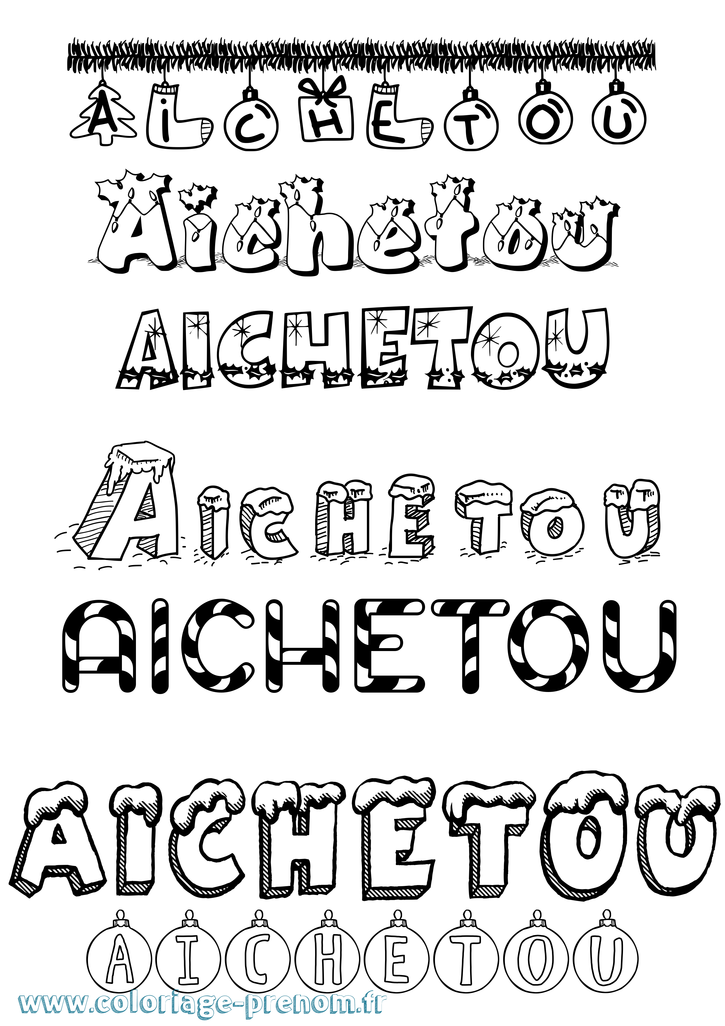 Coloriage Aichetou Noël Coloriage prénom Aichetou Noël