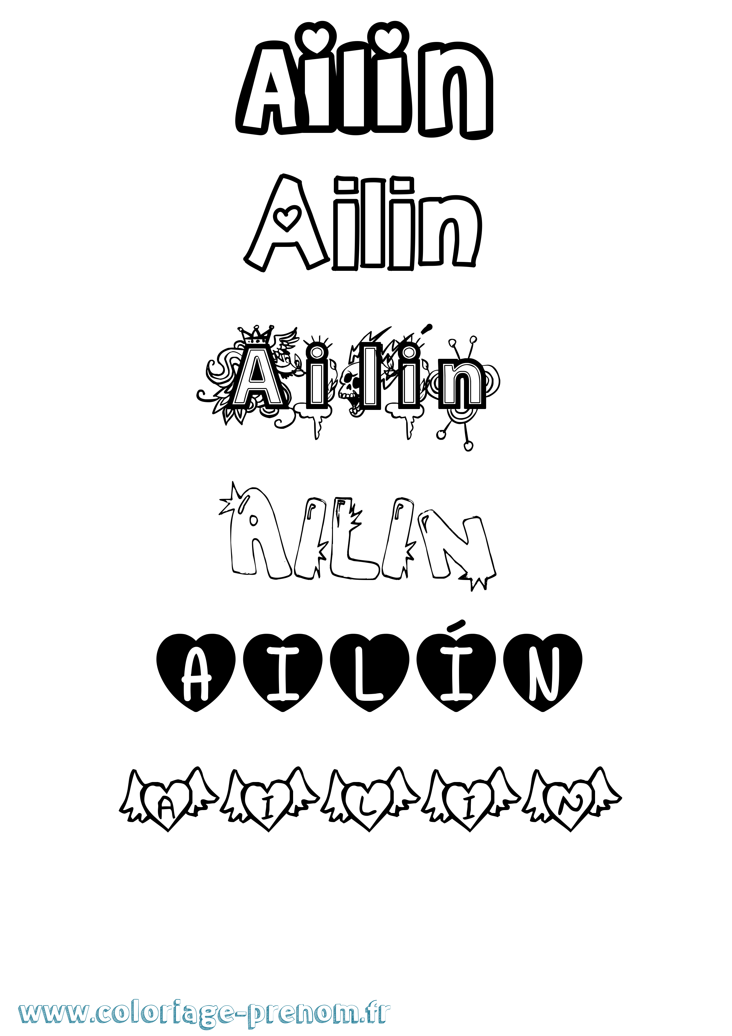 Coloriage Ailín Girly Coloriage prénom Ailín Girly