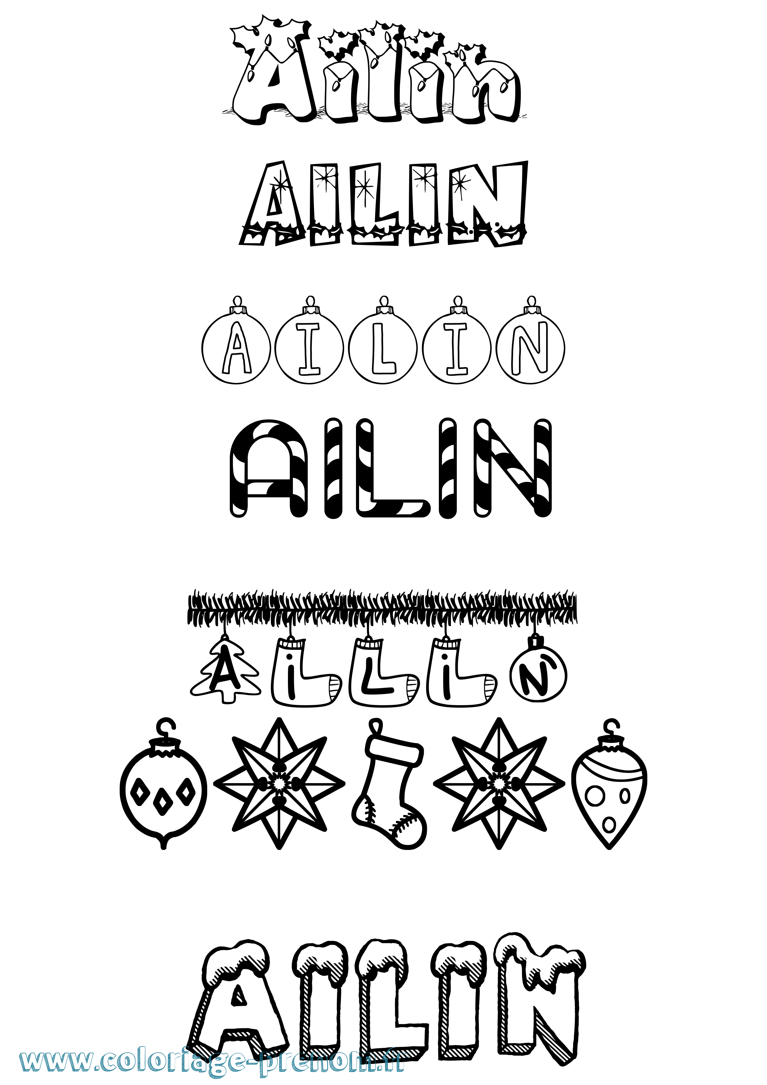 Coloriage Ailín Noël Coloriage prénom Ailín Noël