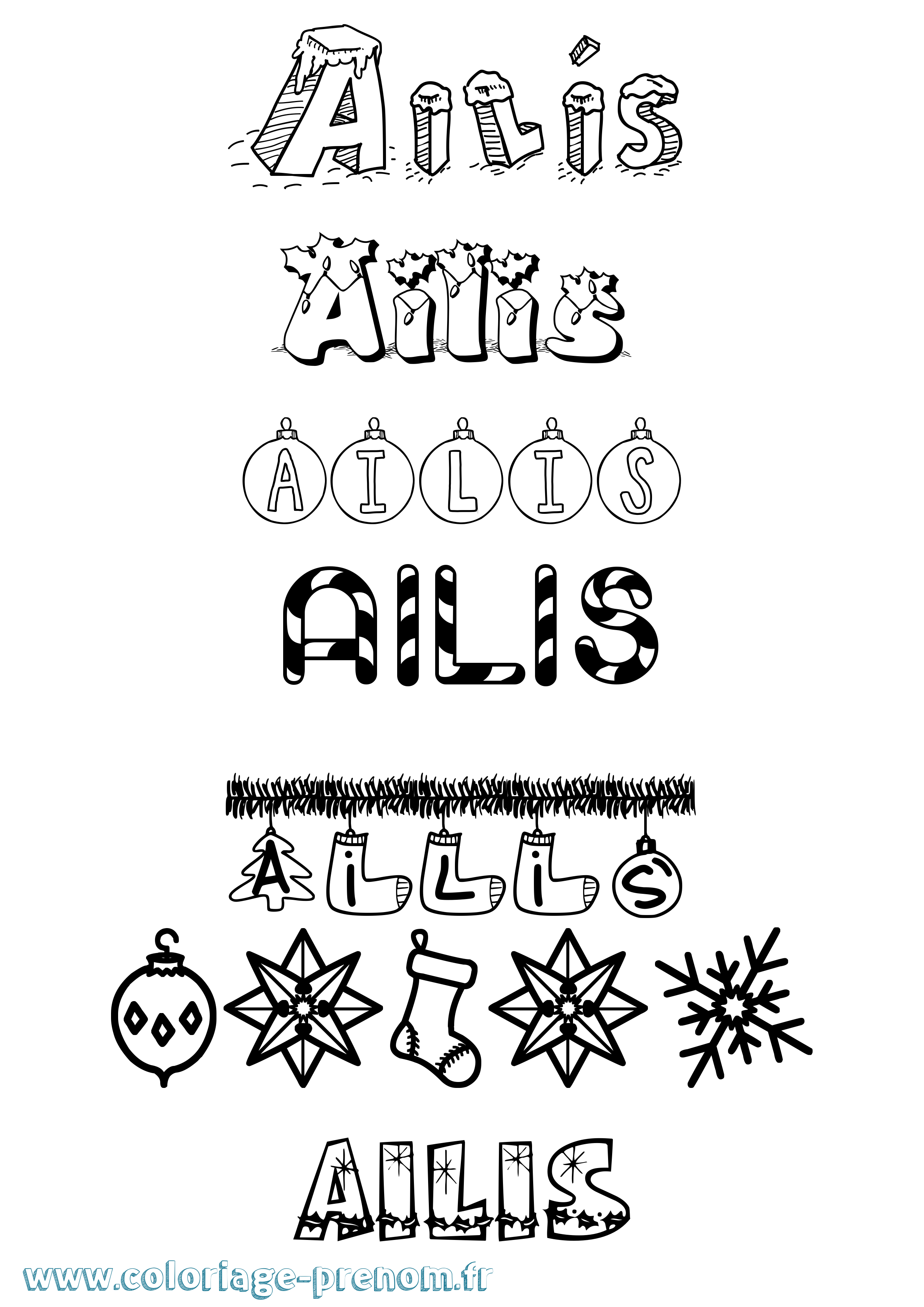 Coloriage Ailís Noël Coloriage prénom Ailís Noël